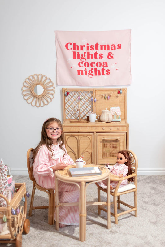 Christmas Banner, Christmas Lights & Cocoa Nights, Kids Fabric Tapestry