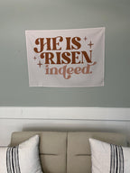Fabric Tapestry Banner, He is Risen Indeed, Kids Wall Art Room Decor, Children's Wall Art