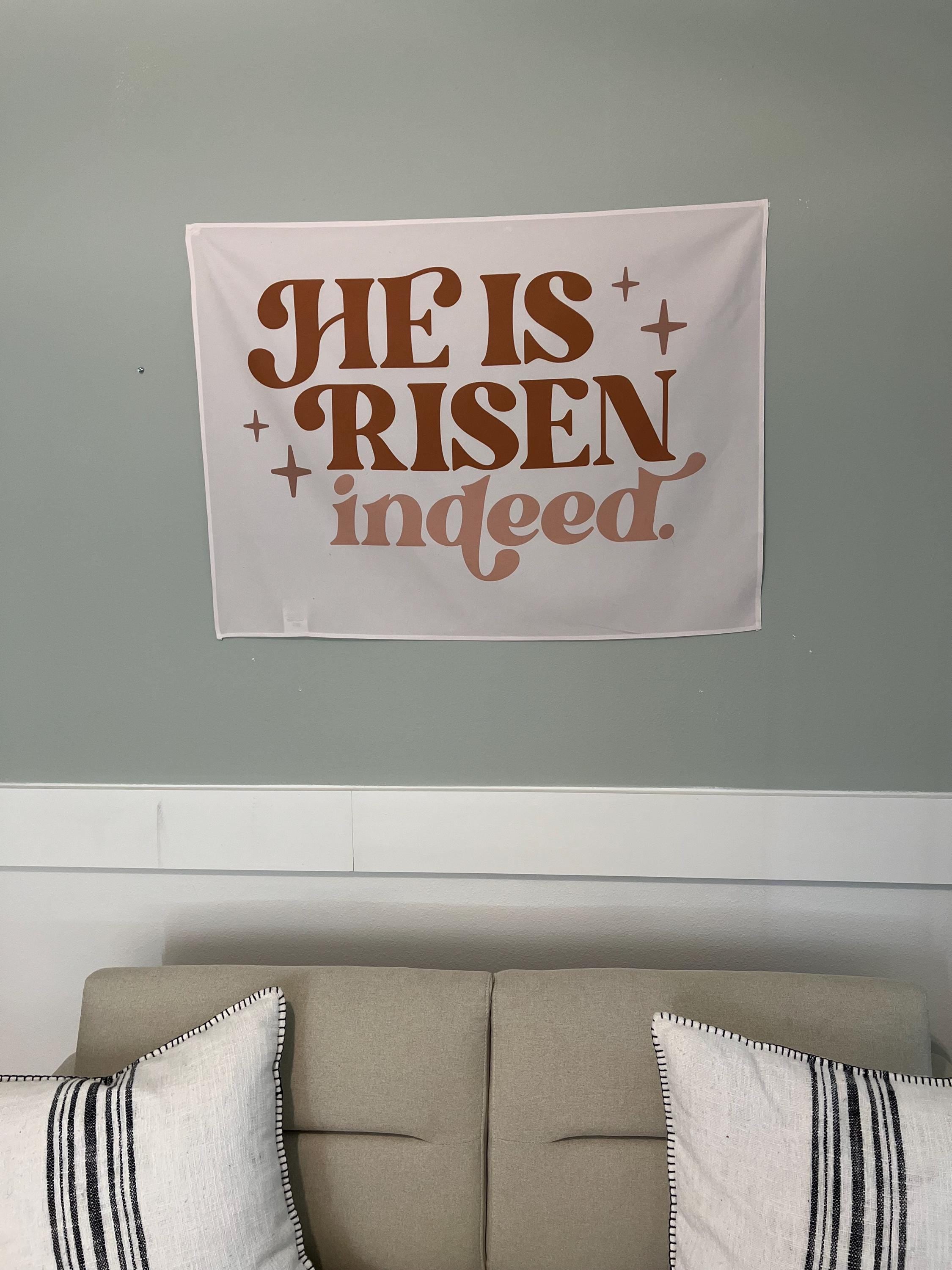 Fabric Tapestry Banner, He is Risen Indeed, Kids Wall Art Room Decor, Children's Wall Art