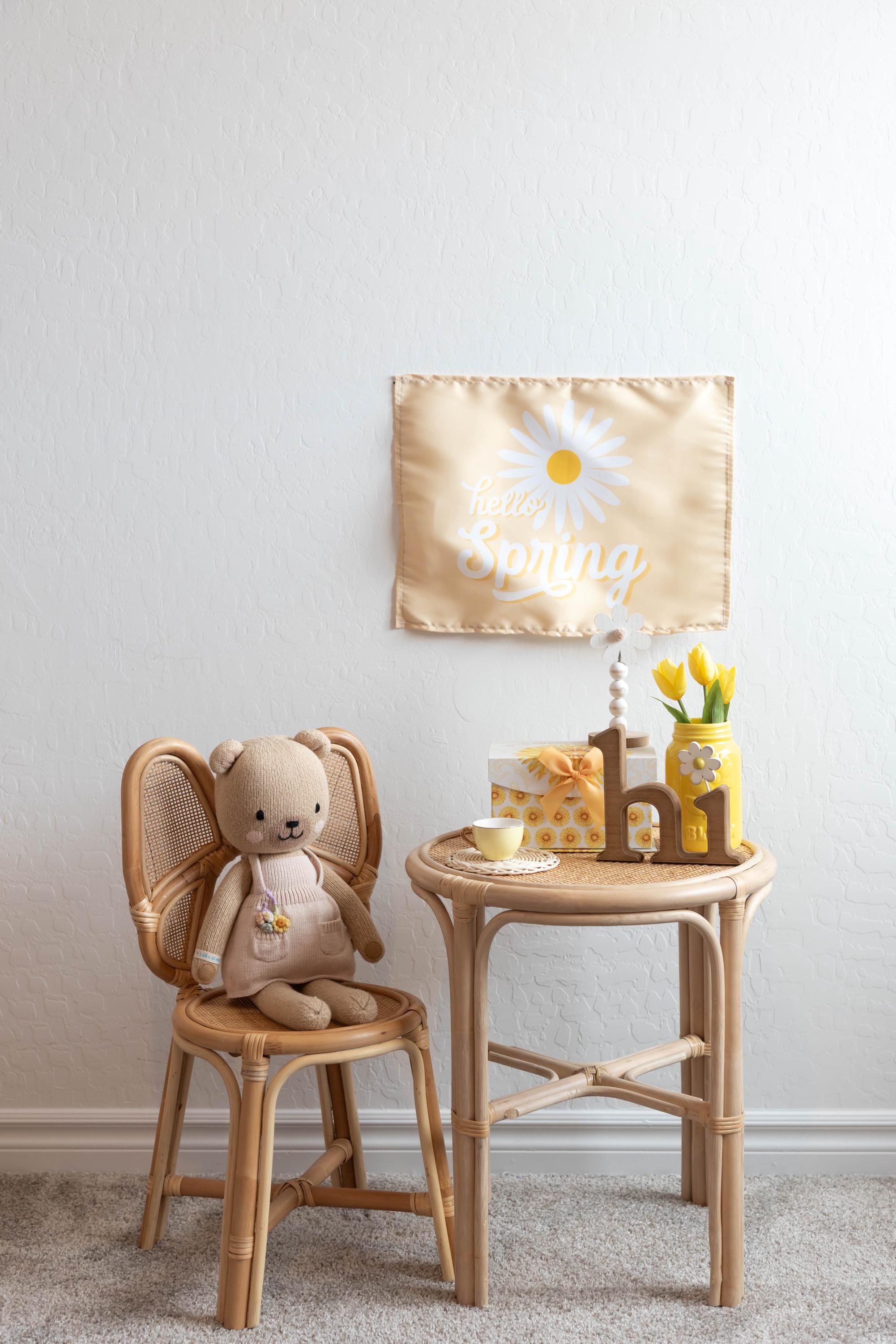 Fabric Tapestry Banner, Hello Spring, Kids Wall Art Room Decor, Children's Wall Art