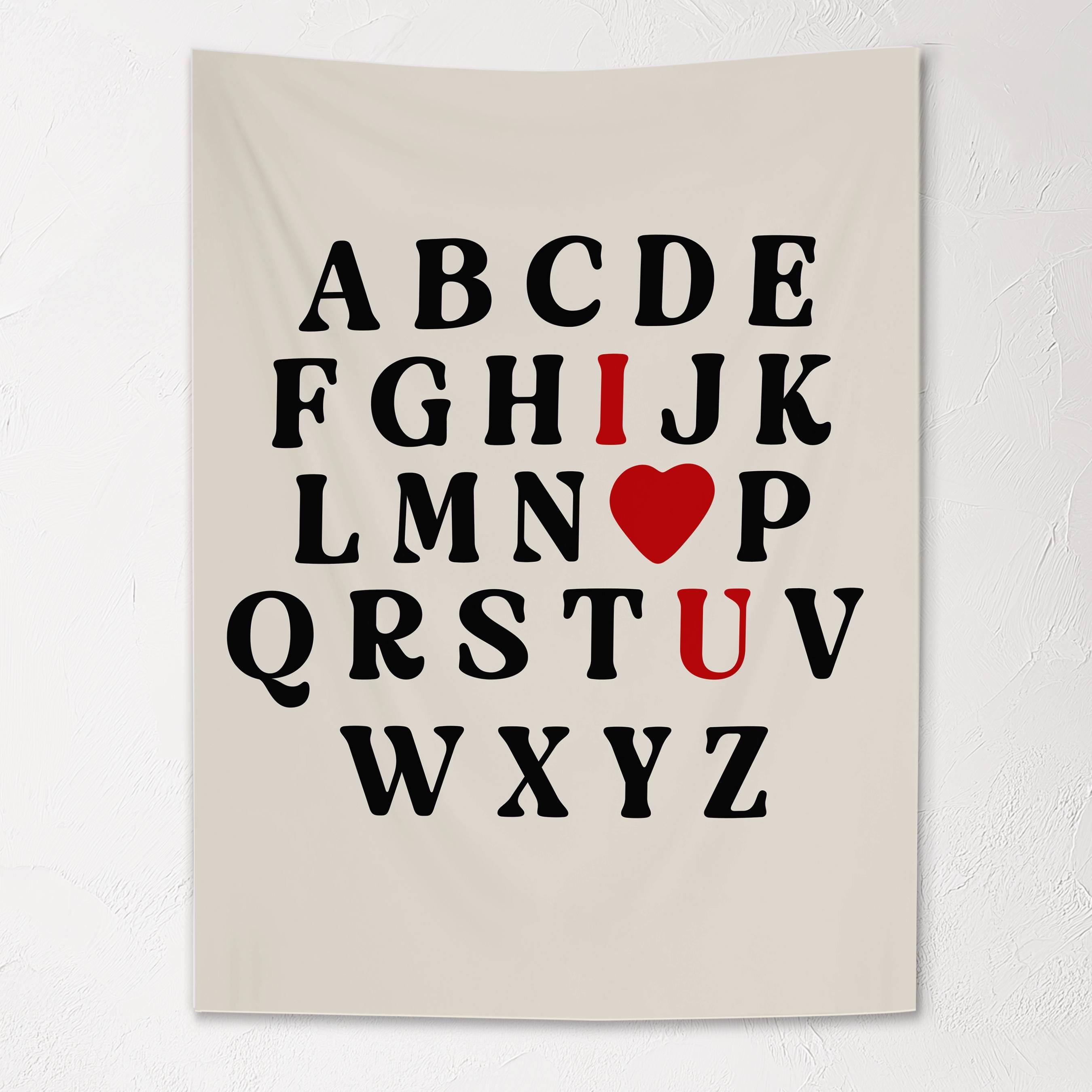 Fabric Tapestry Banner, ABC I Heart U, Kids Wall Art Room Decor, Children's Wall Art