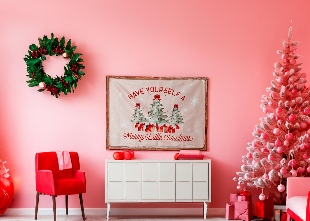 Christmas Banner Have yourself a Merry Little Christmas, Kids Fabric Tapestry