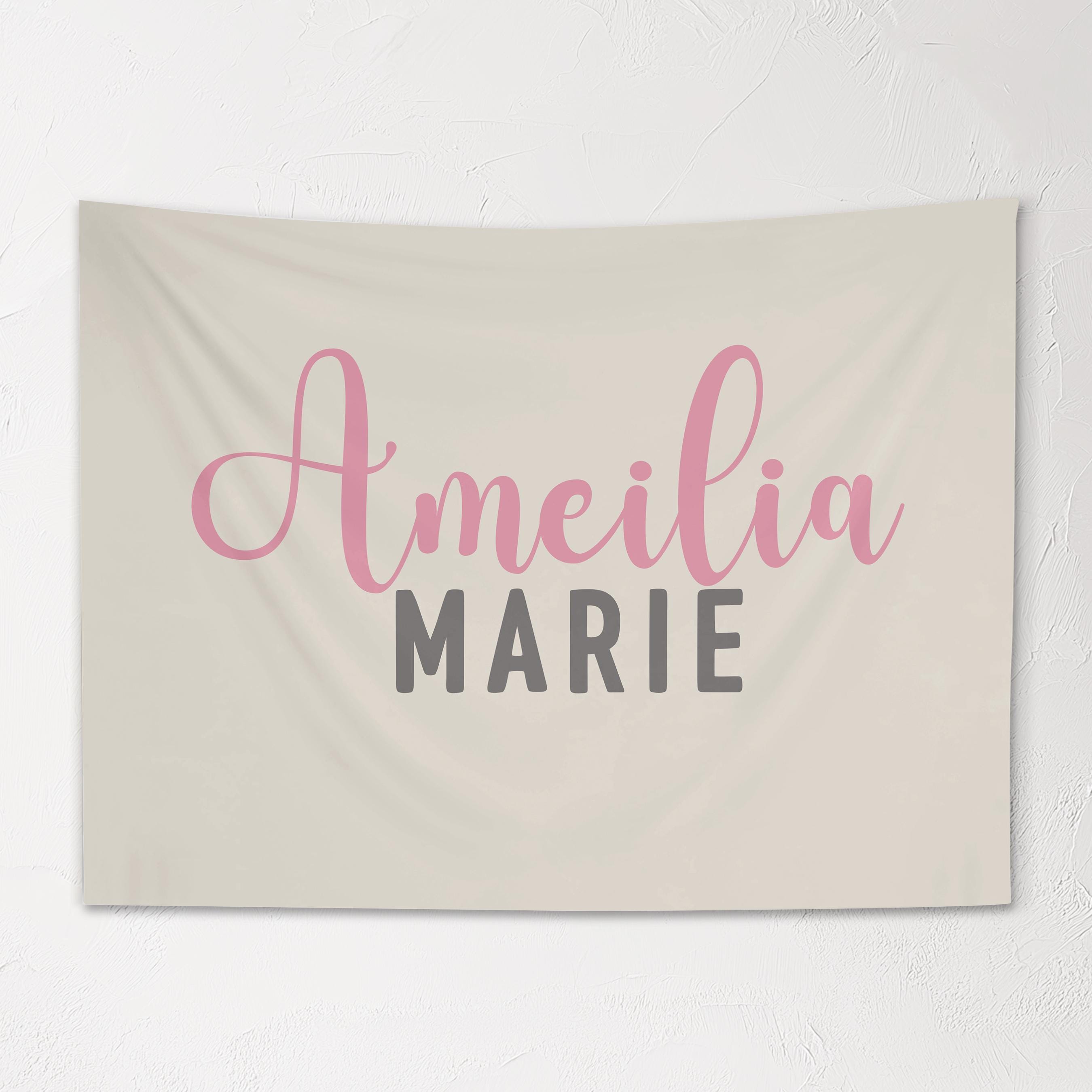 Fabric Tapestry Banner, Cursive Block Name Personalized, Kids Wall Decor, Children's Wall Art
