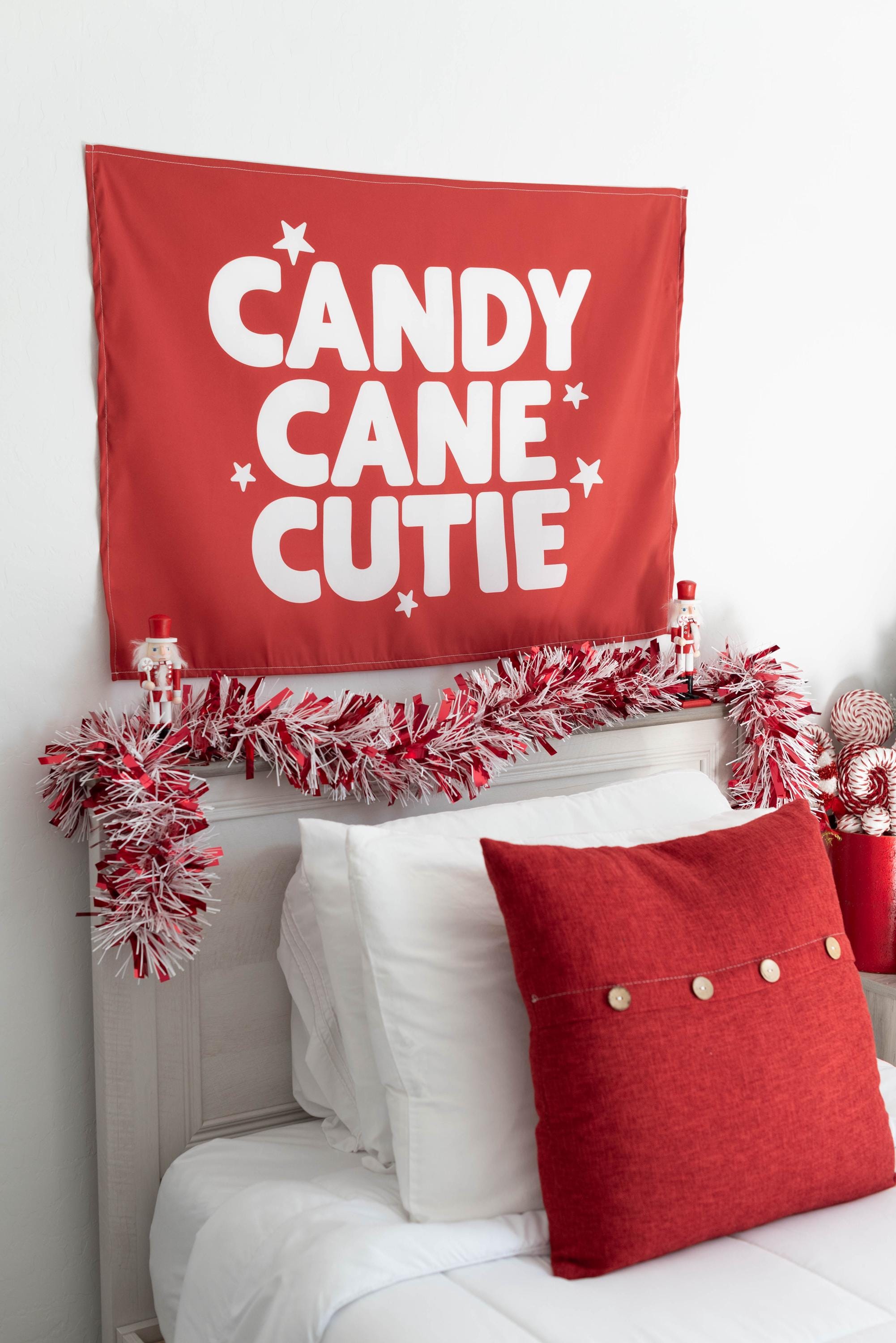 Christmas Banner, Candy Cane Cutie, Kids Fabric Tapestry, Wall art Room Decor