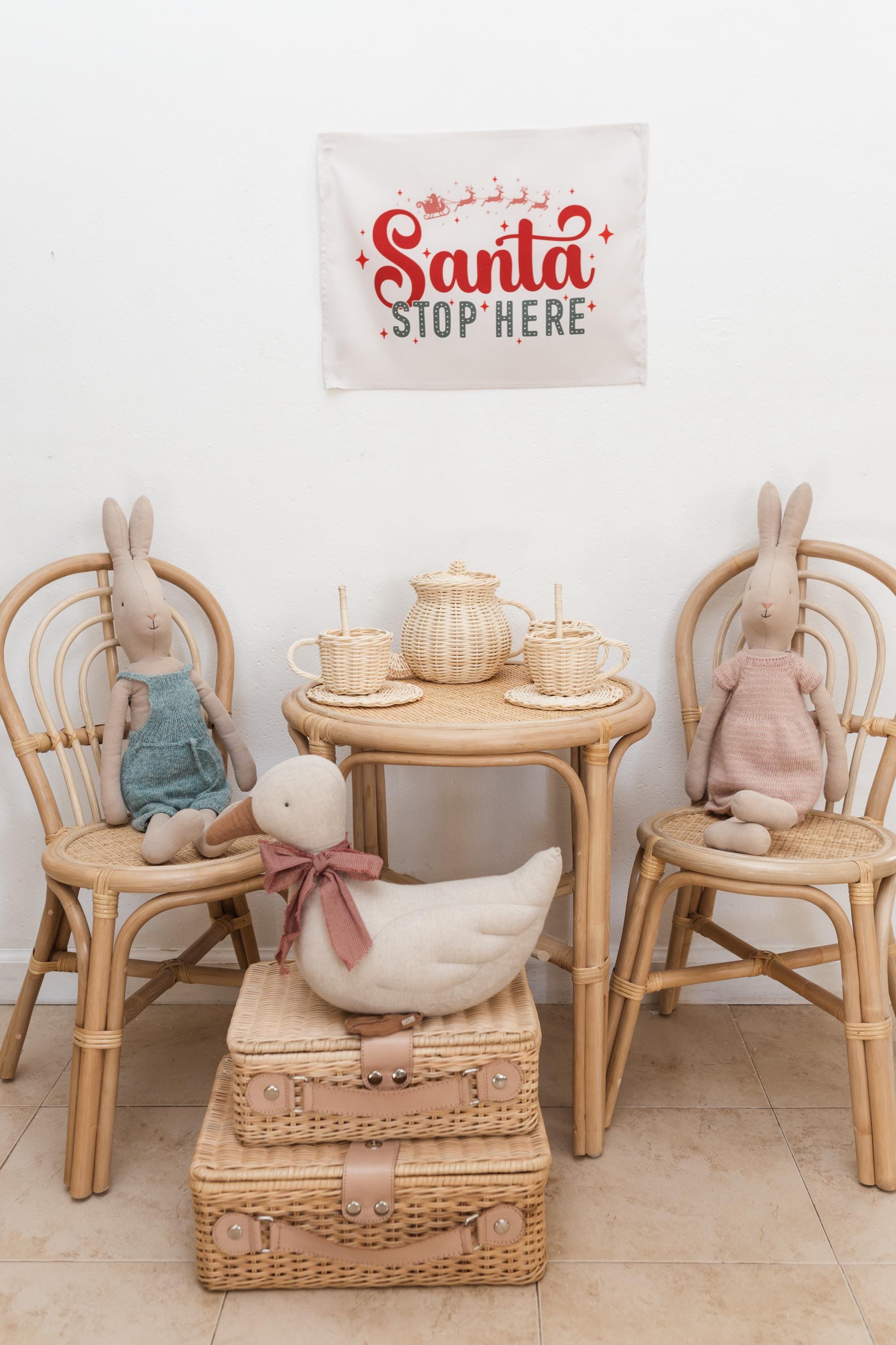 Christmas Banner Santa Stop Here, Kids Fabric Tapestry