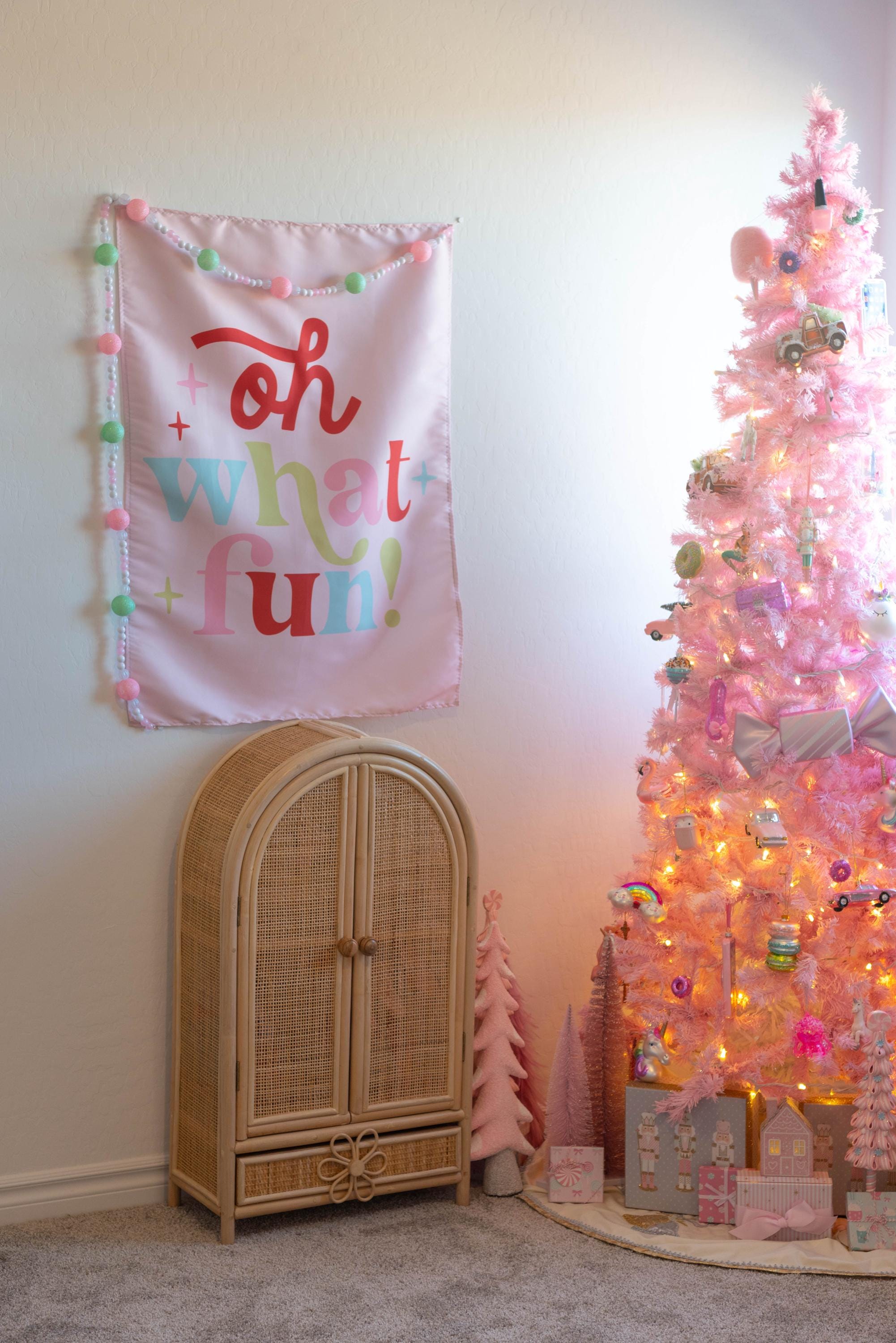 Christmas Banner, Oh What Fun, Kids Fabric Tapestry, Wall art Room Decor