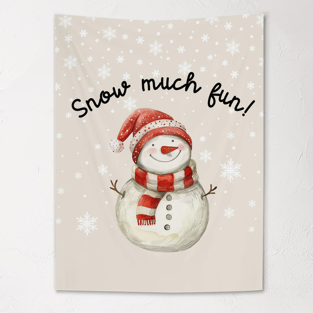 Christmas Banner Snow Much Fun, Kids Fabric Tapestry, Wall art Room Decor