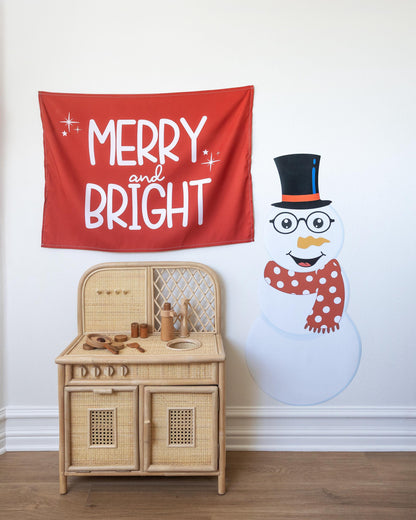 Christmas Banner, Merry And Bright, Kids Fabric Tapestry, Wall art Room Decor