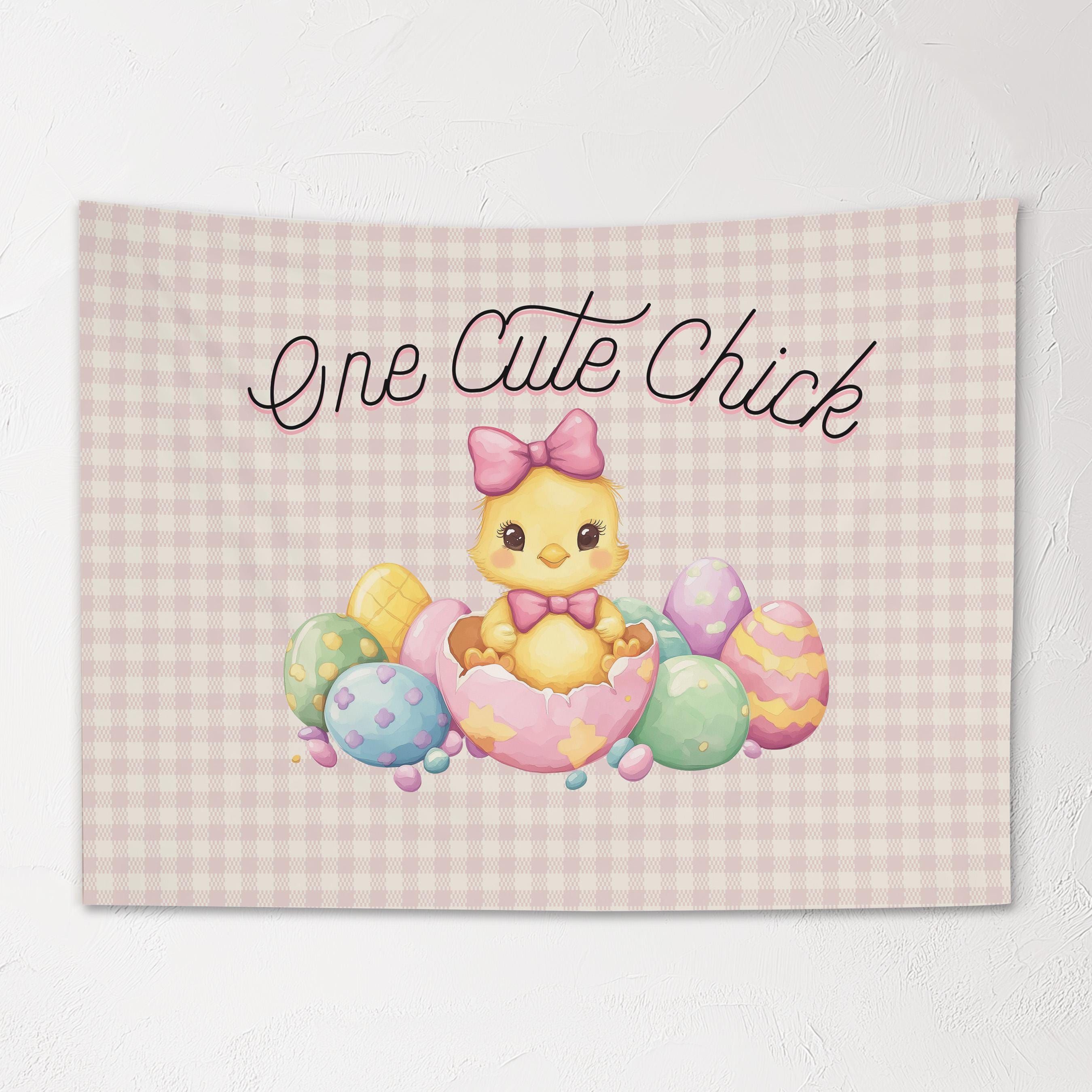 Fabric Tapestry Banner, One Cute Chick, Kids Wall Art Room Decor, Children's Wall Art