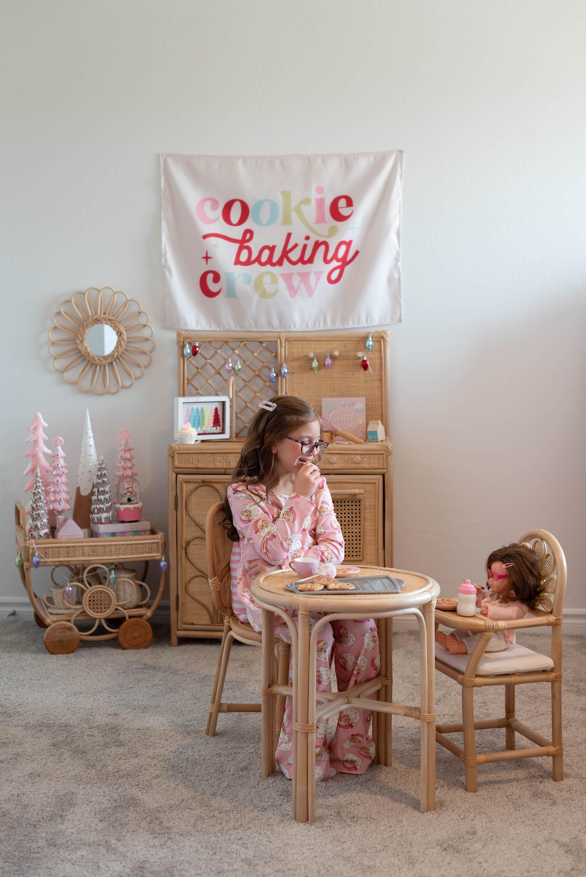 Christmas Banner, Cookie Baking Crew, Festive Kids Fabric Tapestry