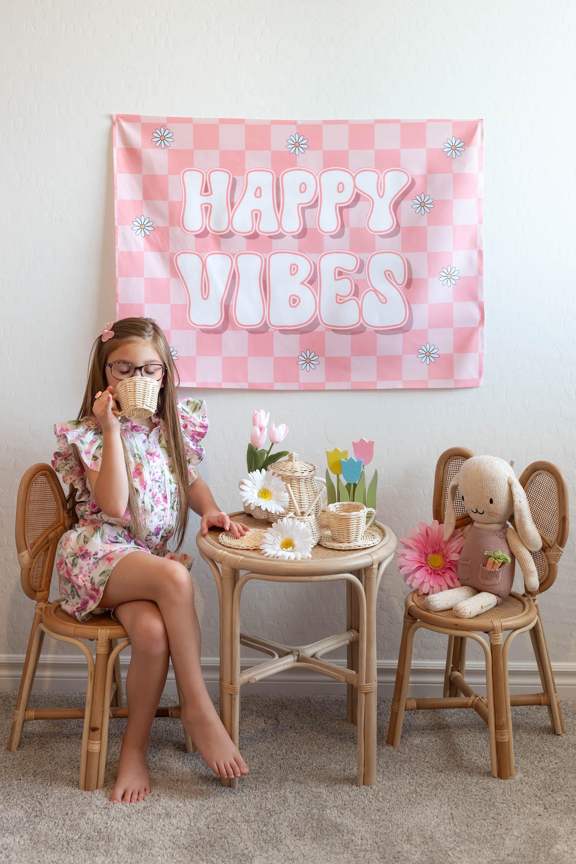 Fabric Tapestry Banner, Happy Vibes, Kids Wall Art Room Decor