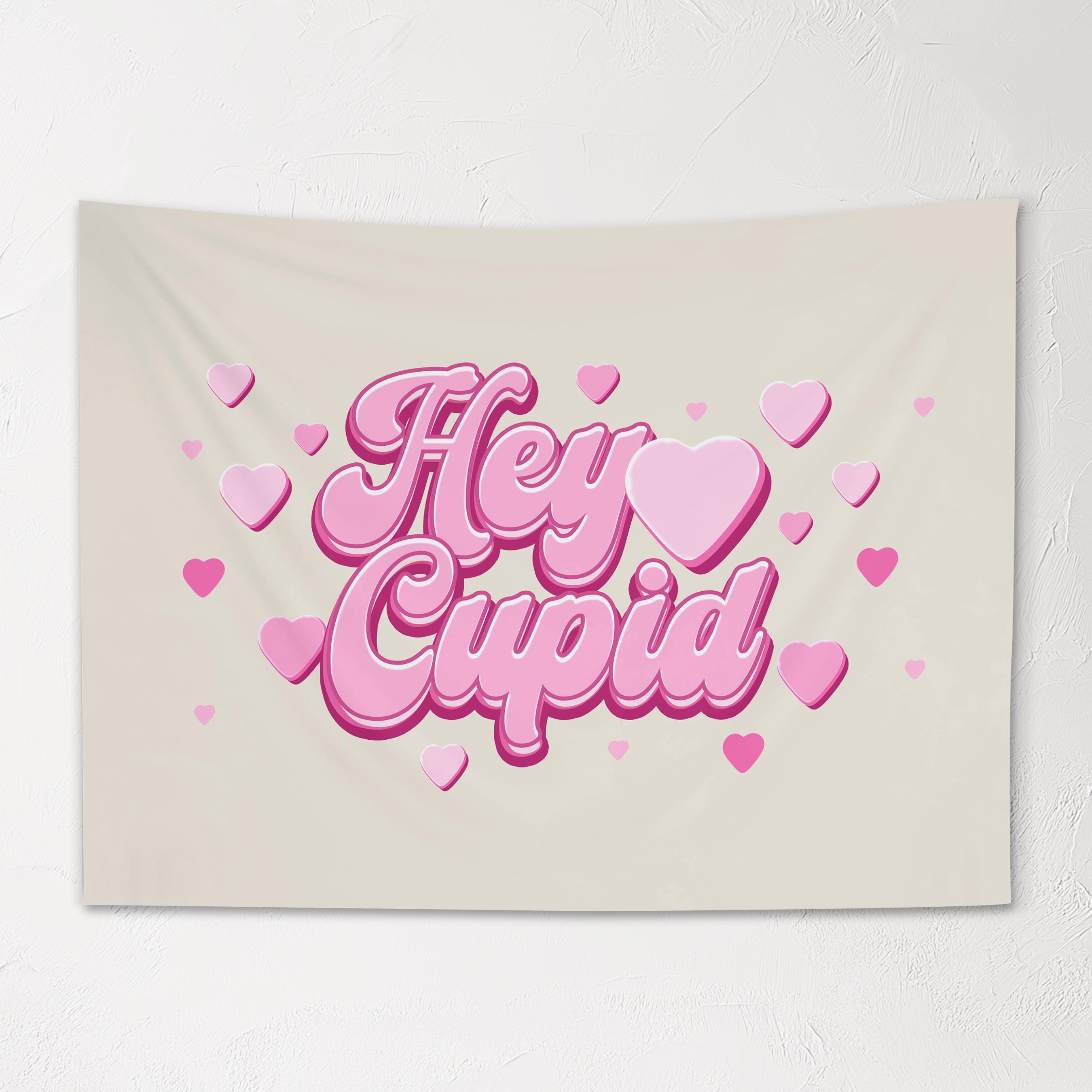 Fabric Tapestry Banner, Hey Cupid, Kids Wall Art Room Decor, Childrens Wall Art
