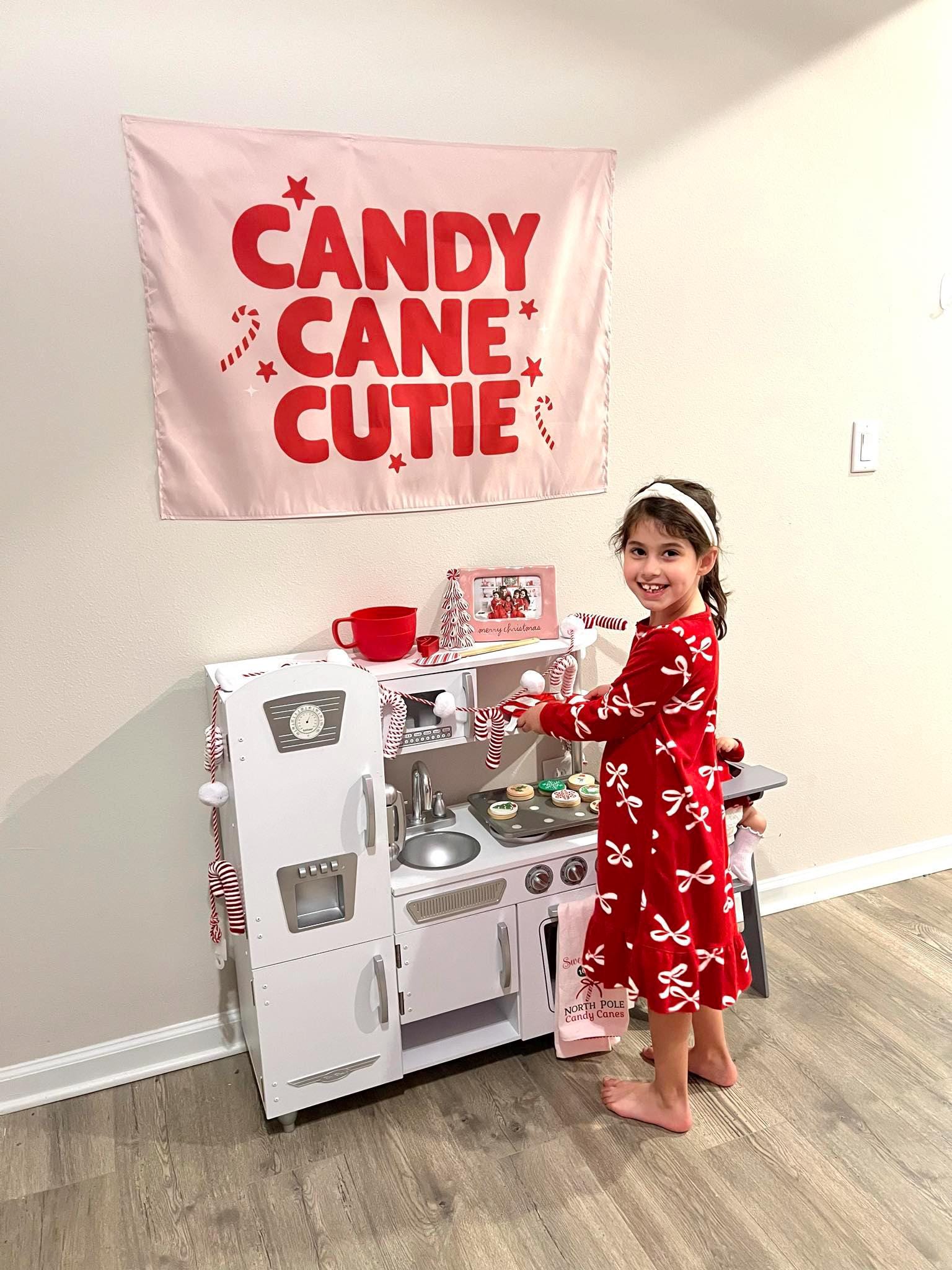 Christmas Banner, Candy Cane Cutie, Kids Fabric Tapestry, Wall art Room Decor