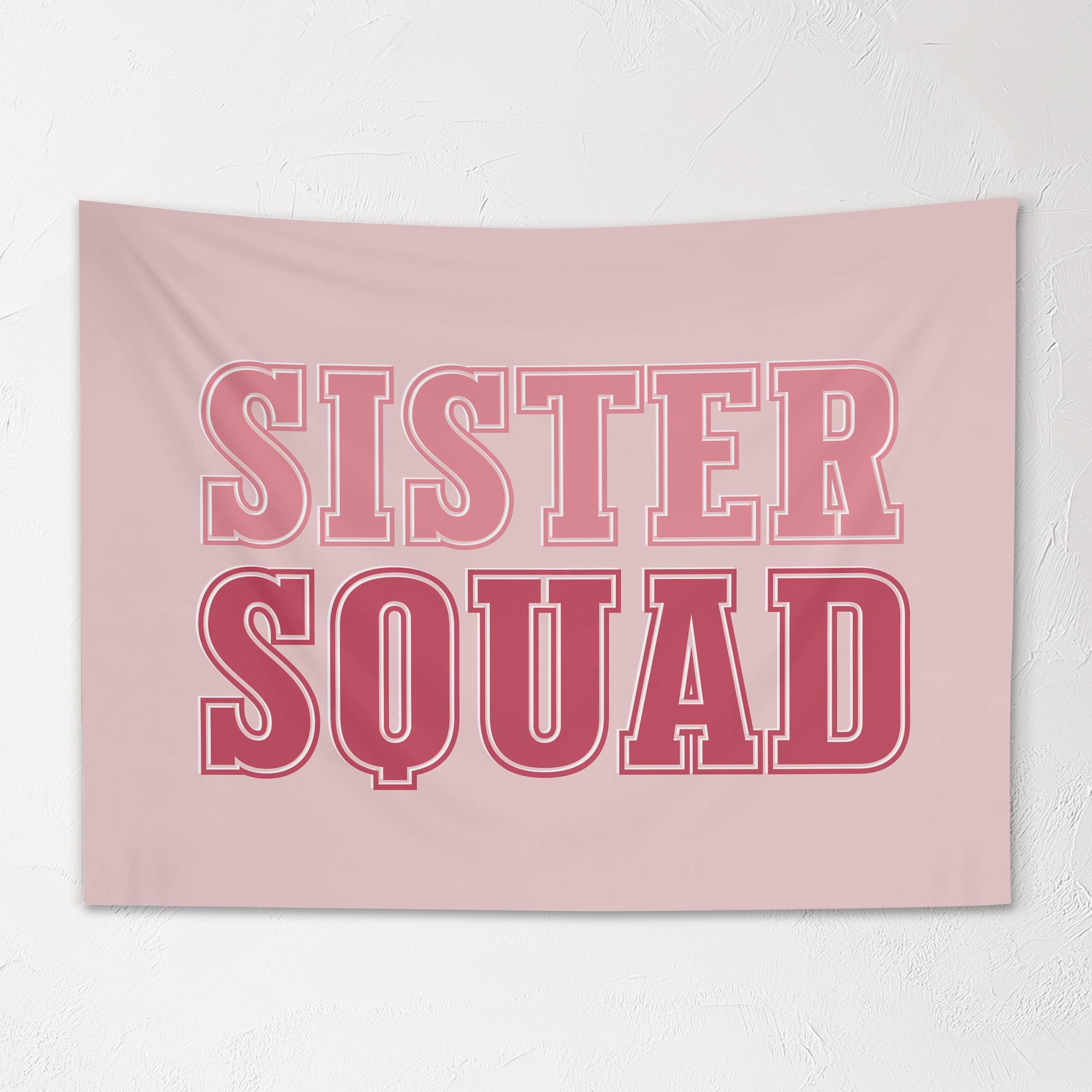 Fabric Tapestry Banner, Sister Squad,  Girls Pink Wall Art Decor, Children's Wall Art