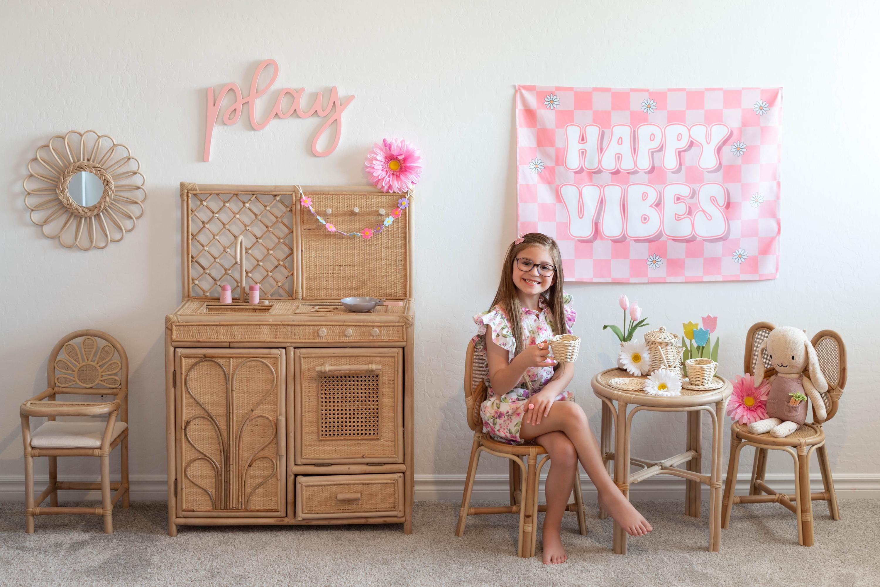 Fabric Tapestry Banner, Happy Vibes, Kids Wall Art Room Decor