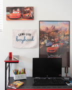 Fabric Tapestry Banner, Long Live Boyhood Cream Blue, Kids  Wall Art Decor