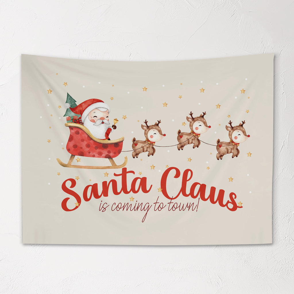 Christmas Banner, Santa Clause is Coming to Town, Kids Fabric Tapestry,  Room Decor