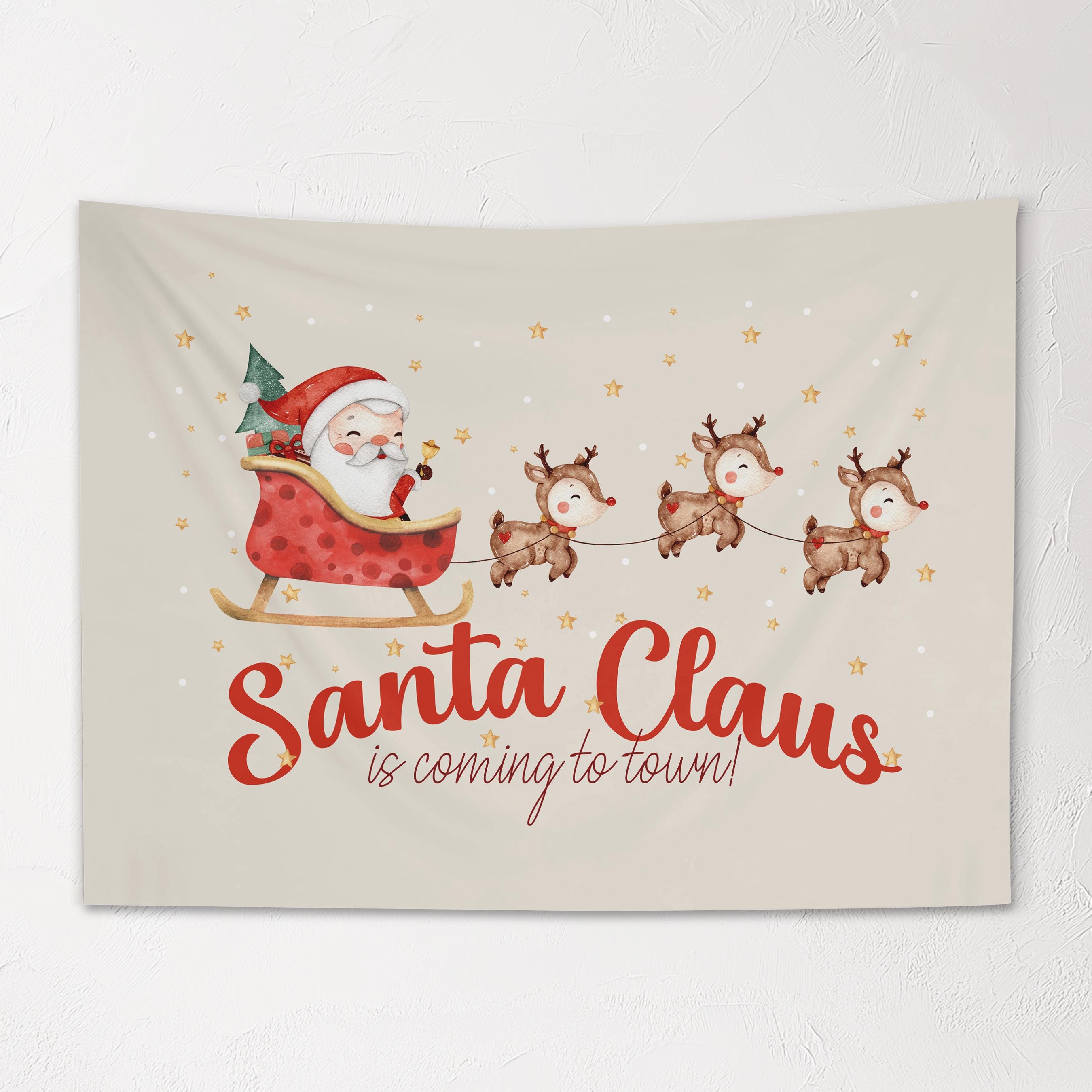 Christmas Banner, Santa Clause is Coming to Town, Kids Fabric Tapestry,  Room Decor