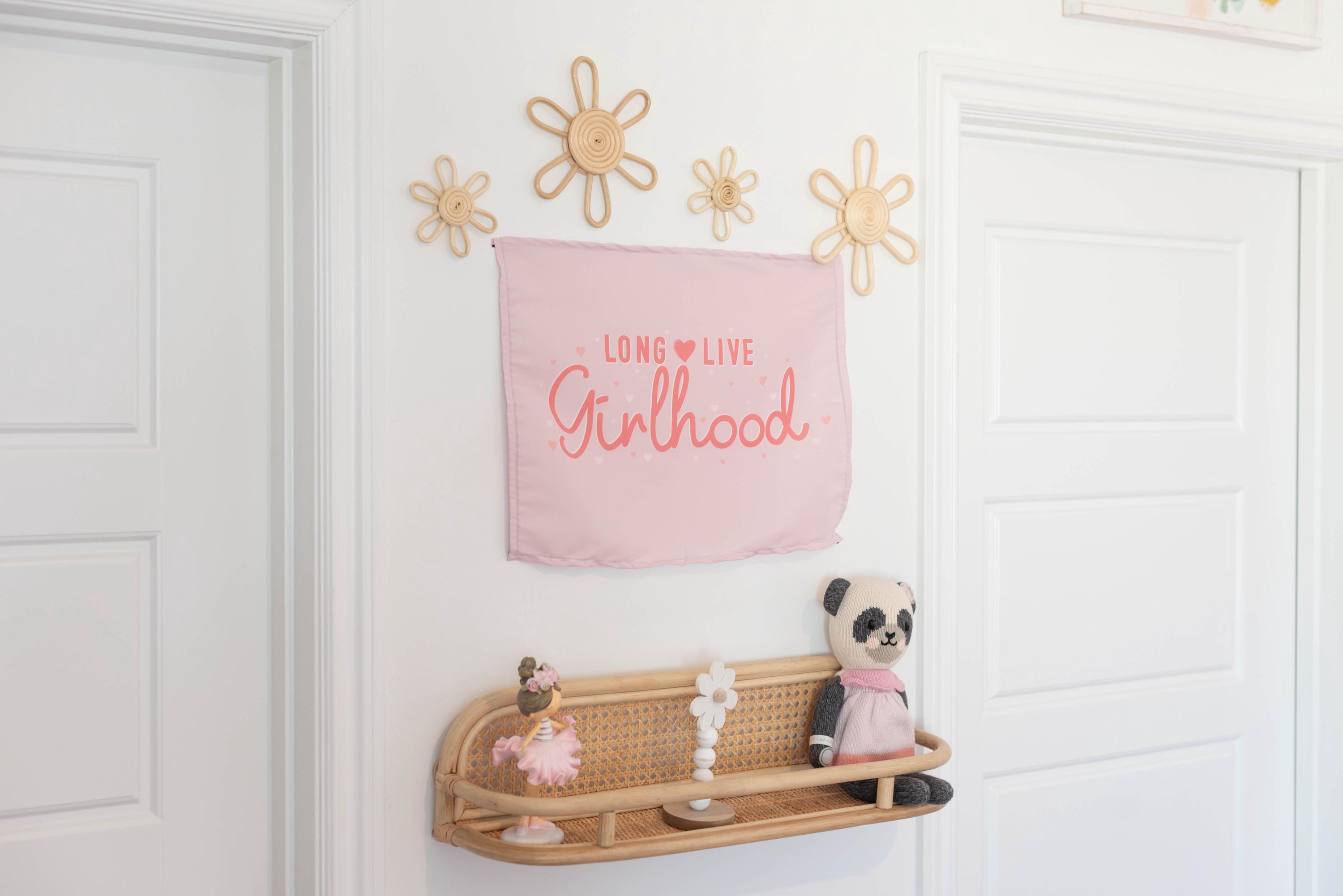 Fabric Tapestry Banner, Long Live Girlhood , Kids Pink Wall Art Decor