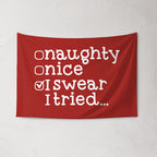 Christmas Banner, Naughty, Nice, Kids Fabric Tapestry, Wall art Room Decor