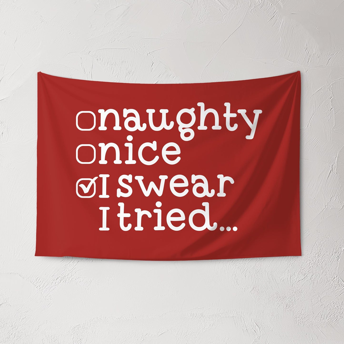 Christmas Banner, Naughty, Nice, Kids Fabric Tapestry, Wall art Room Decor