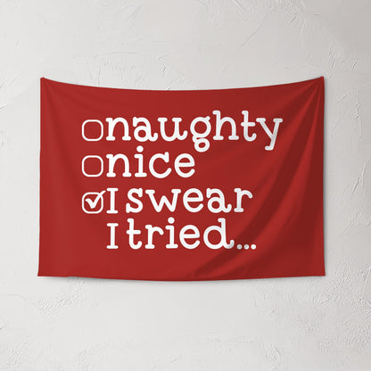 Christmas Banner, Naughty, Nice, Kids Fabric Tapestry, Wall art Room Decor