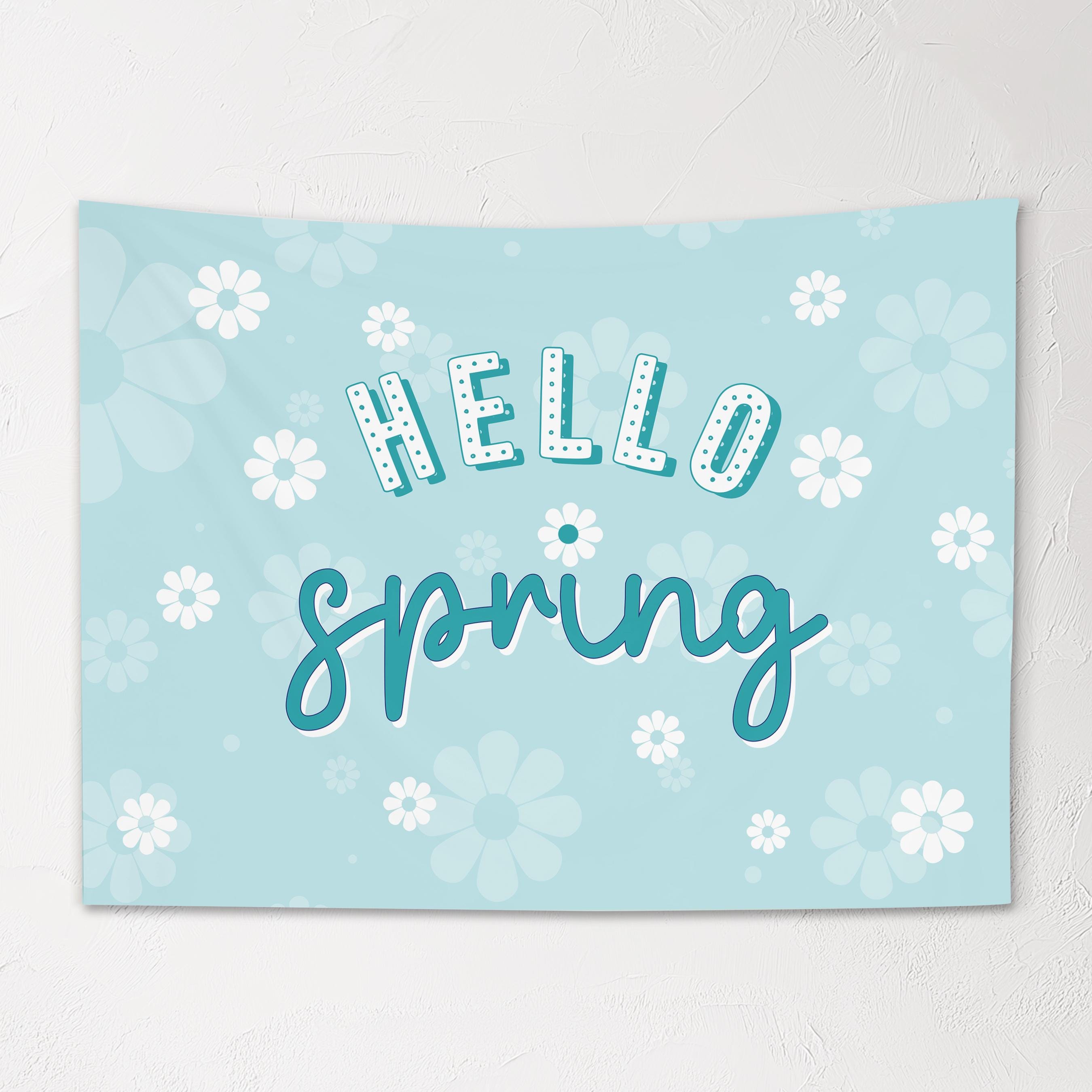 Fabric Tapestry Banner, Hello Spring, Kids Wall Art Room Decor, Children's Wall Art