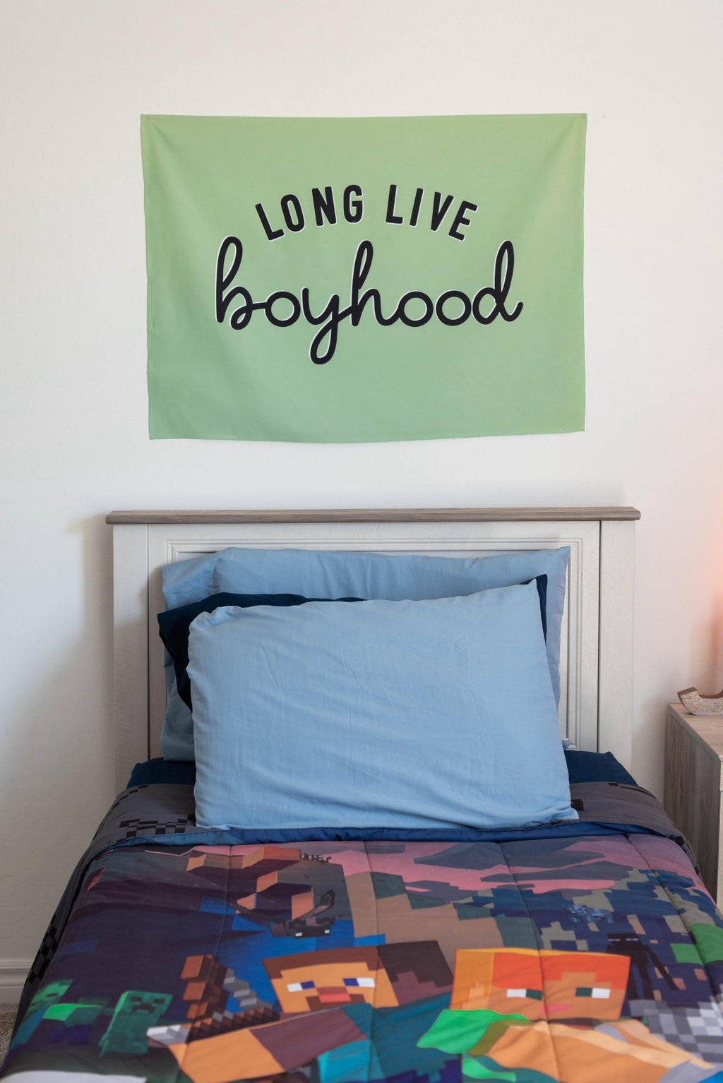 Fabric Tapestry Banner, Long Live Boyhood Green, Kids  Wall Art Decor