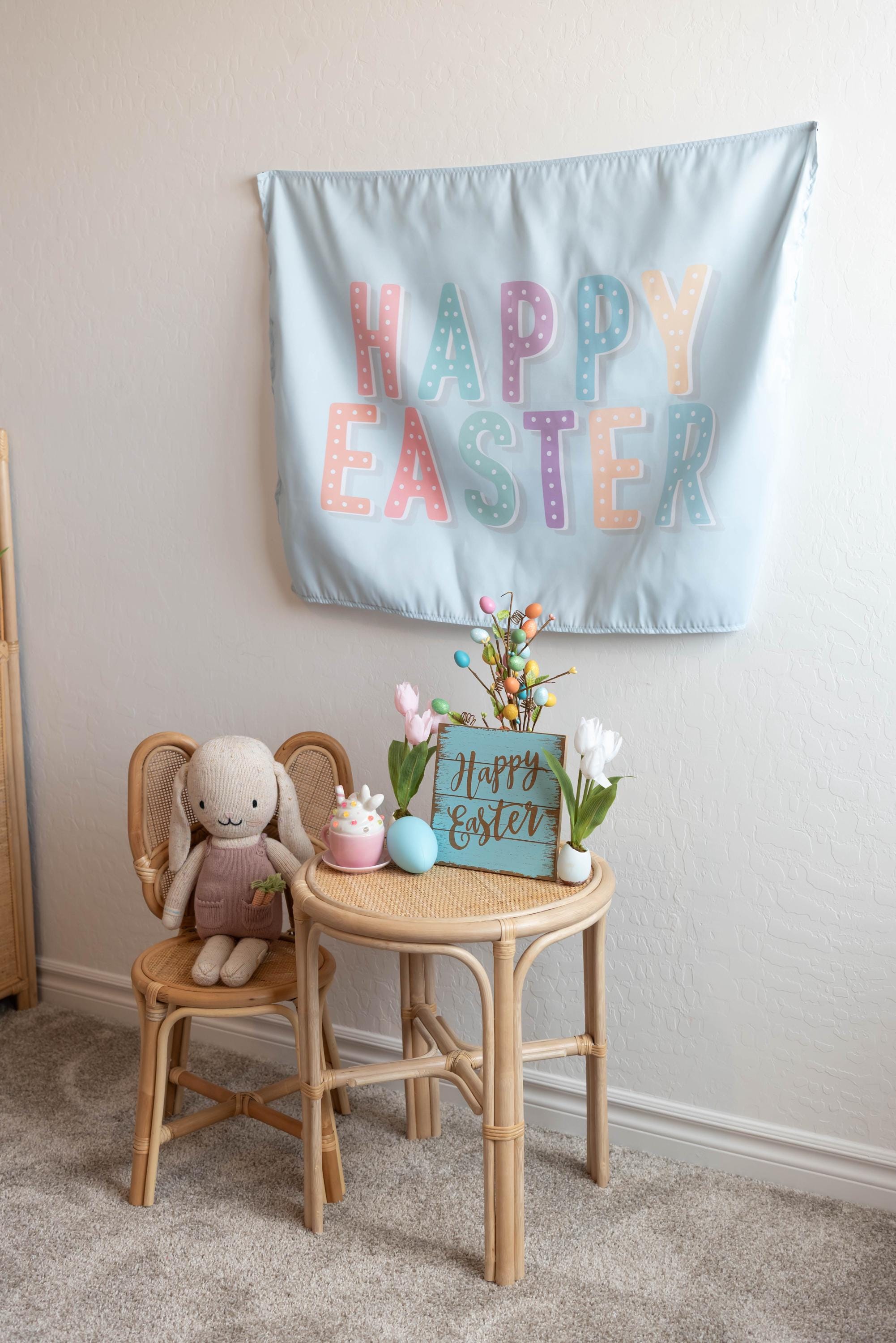 Fabric Tapestry Banner, Happy Easter, Kids Wall Art Room Decor, Children's Wall Art