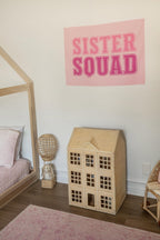 Fabric Tapestry Banner, Sister Squad,  Girls Pink Wall Art Decor, Children's Wall Art