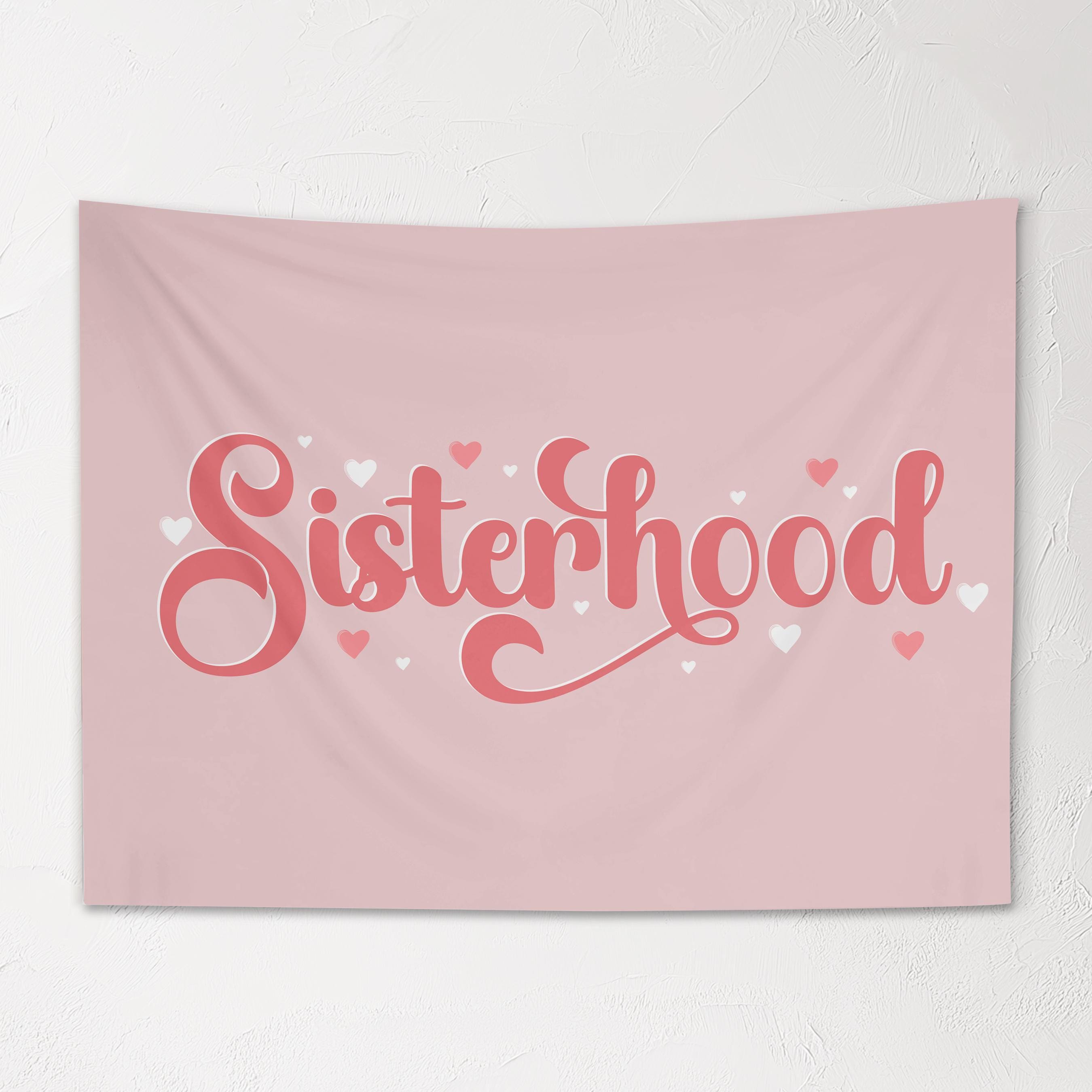 Fabric Tapestry Banner, Sisterhood ,  Girls Pink Wall Art Decor, Children's Wall Art
