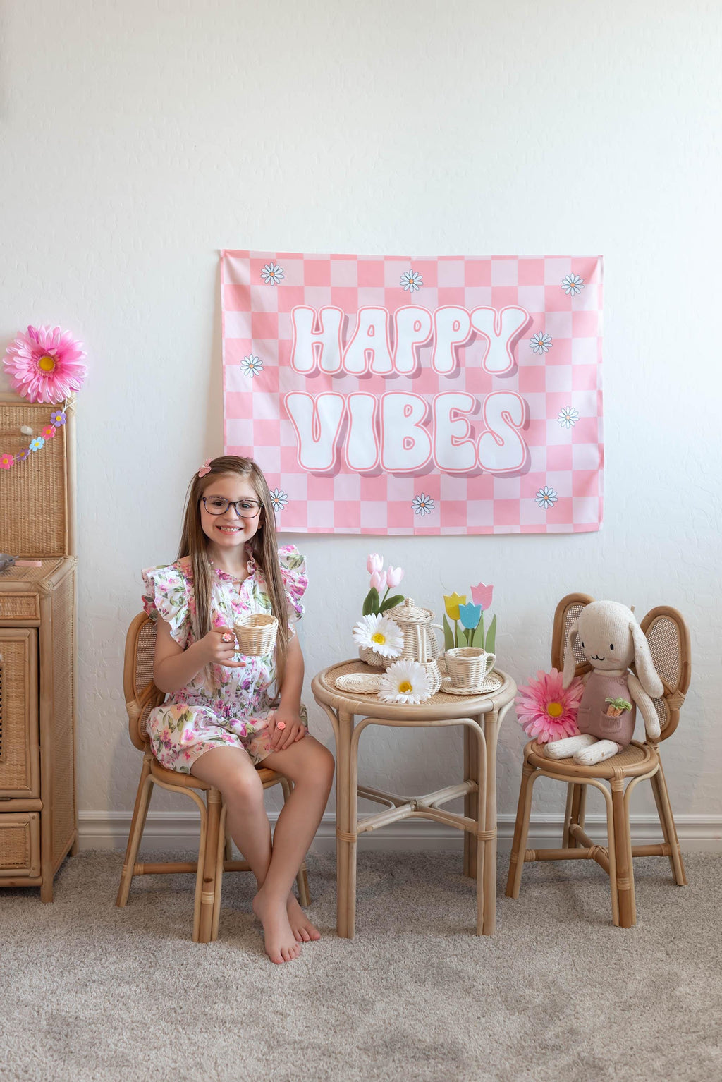 Fabric Tapestry Banner, Happy Vibes, Kids Wall Art Room Decor