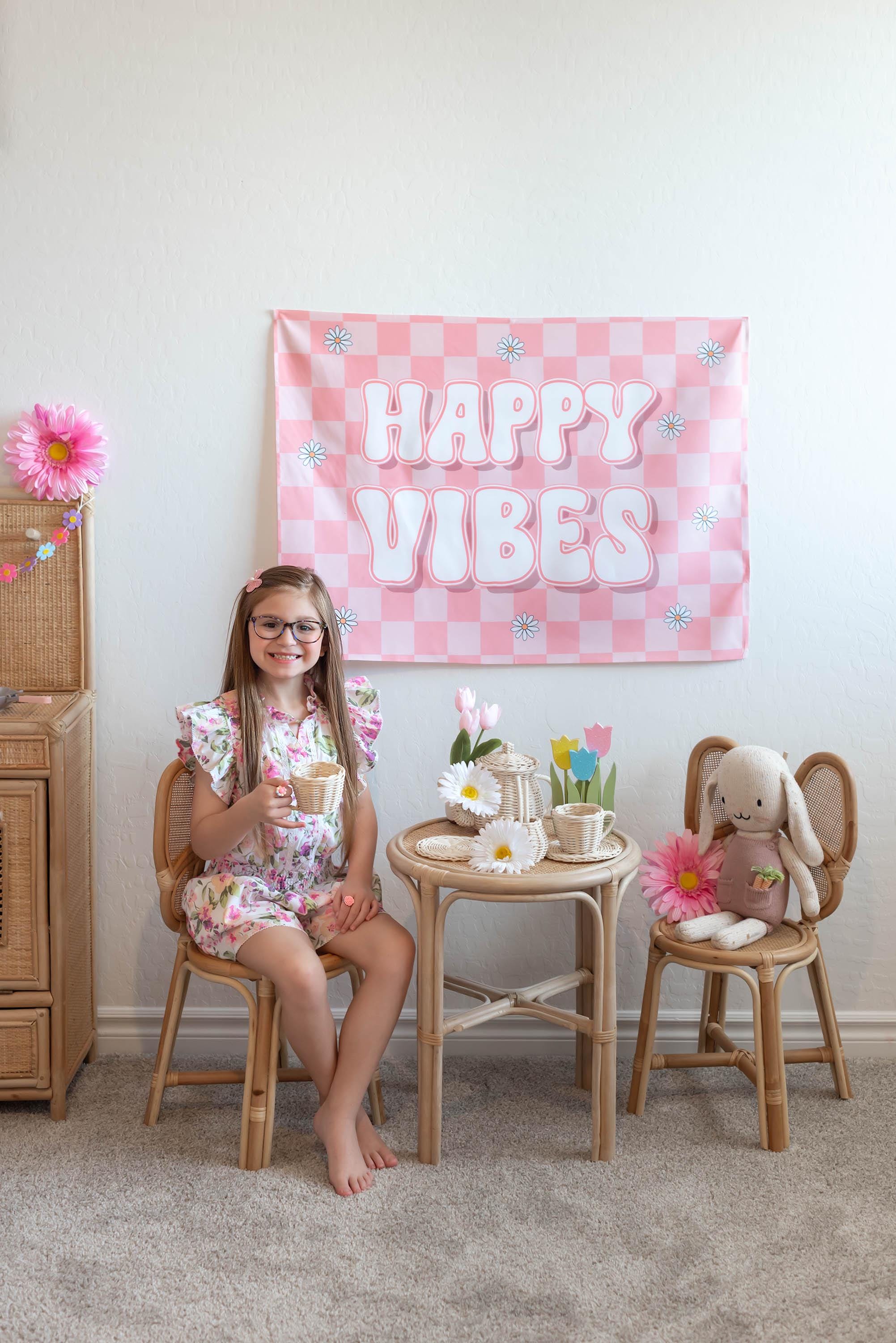 Fabric Tapestry Banner, Happy Vibes, Kids Wall Art Room Decor