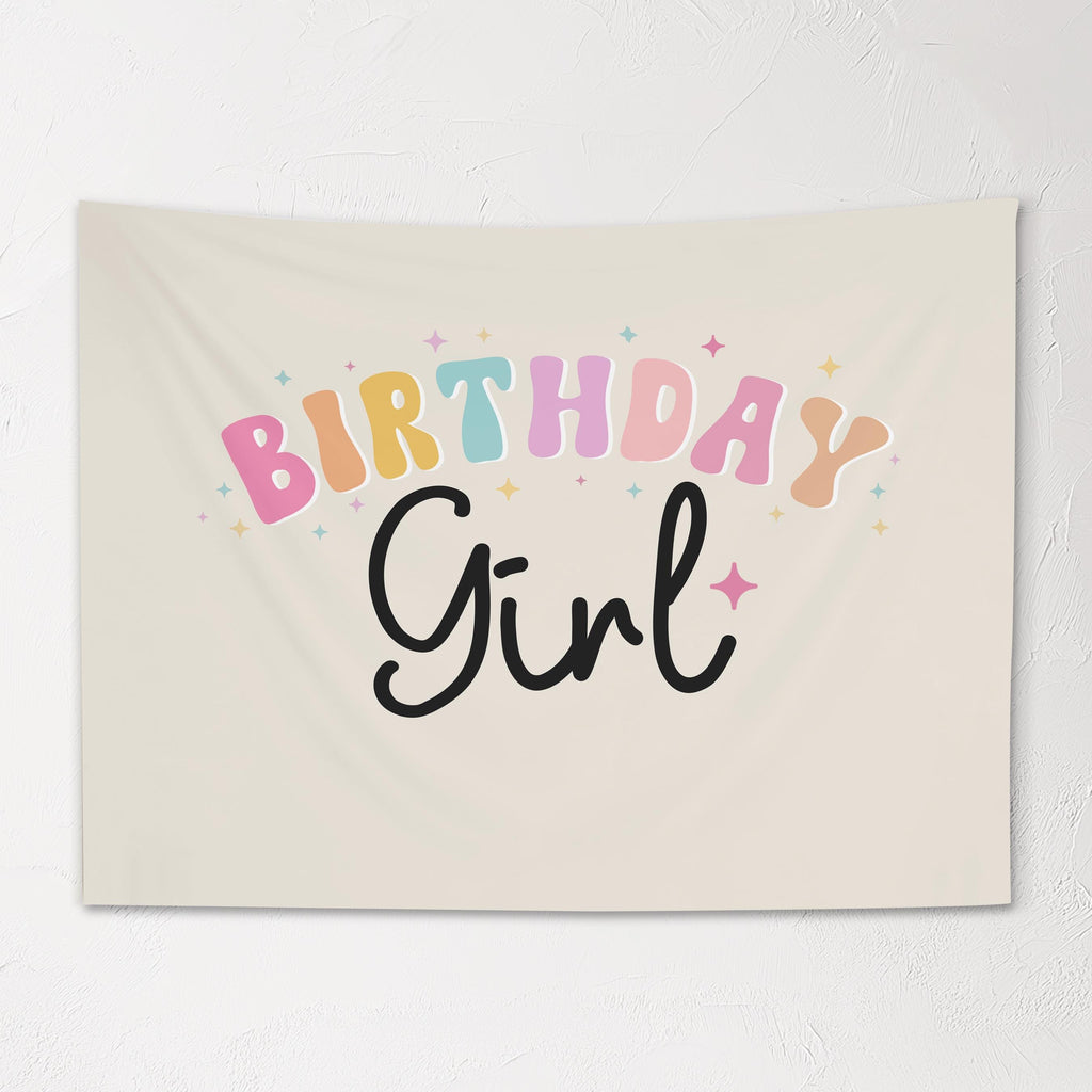 Fabric Tapestry Banner, Birthday Girl, Kids Wall Art Room Decor, Children's Wall Art