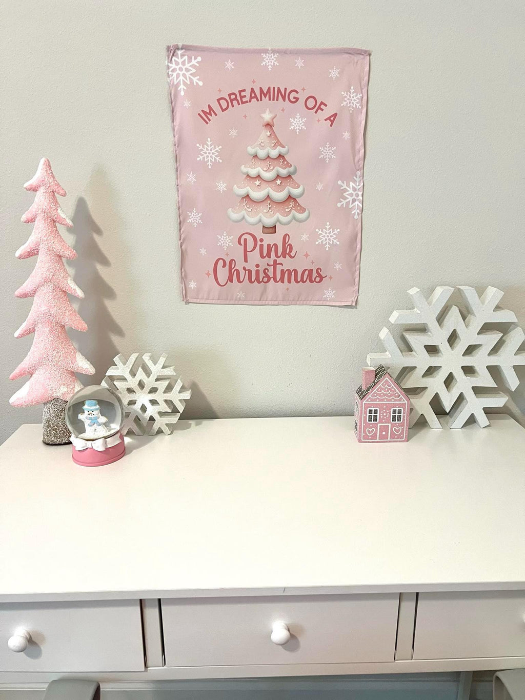 Im Dreaming of  Pink Christmas, Kids Fabric Tapestry
