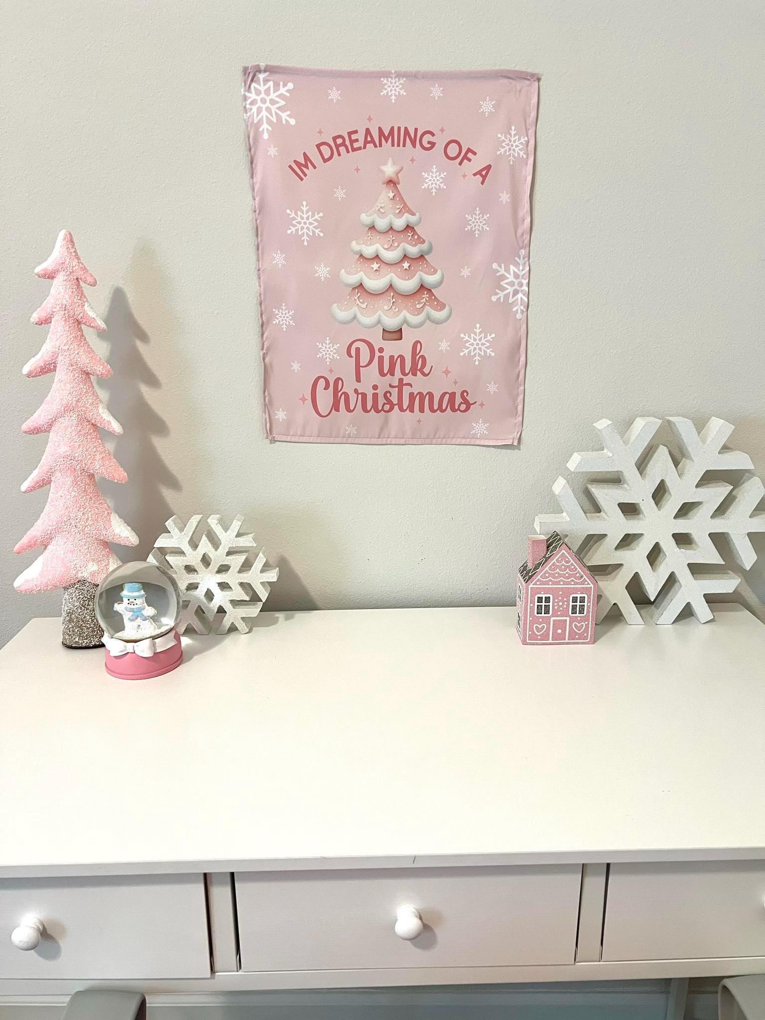 Im Dreaming of  Pink Christmas, Kids Fabric Tapestry