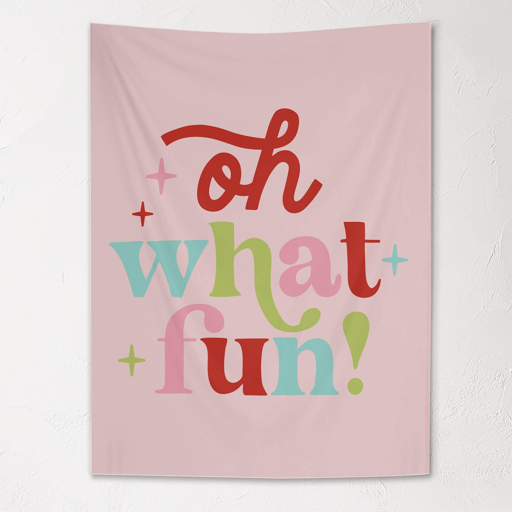 Christmas Banner, Oh What Fun, Kids Fabric Tapestry, Wall art Room Decor
