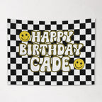 Custom Kids Happy Birthday Banner, Personalized Name, Retro Checkers, Kids Party Decor