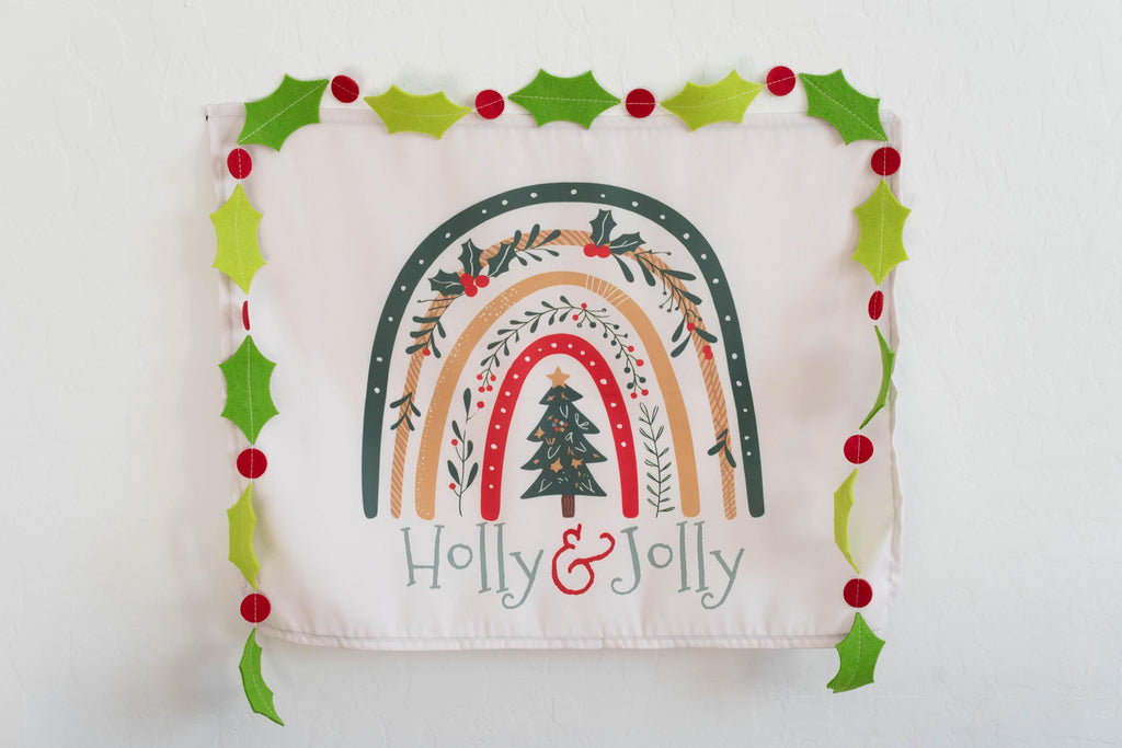 Christmas Banner Holly and Jolly, Festive Kids Fabric Tapestry, Wall art Room Decor