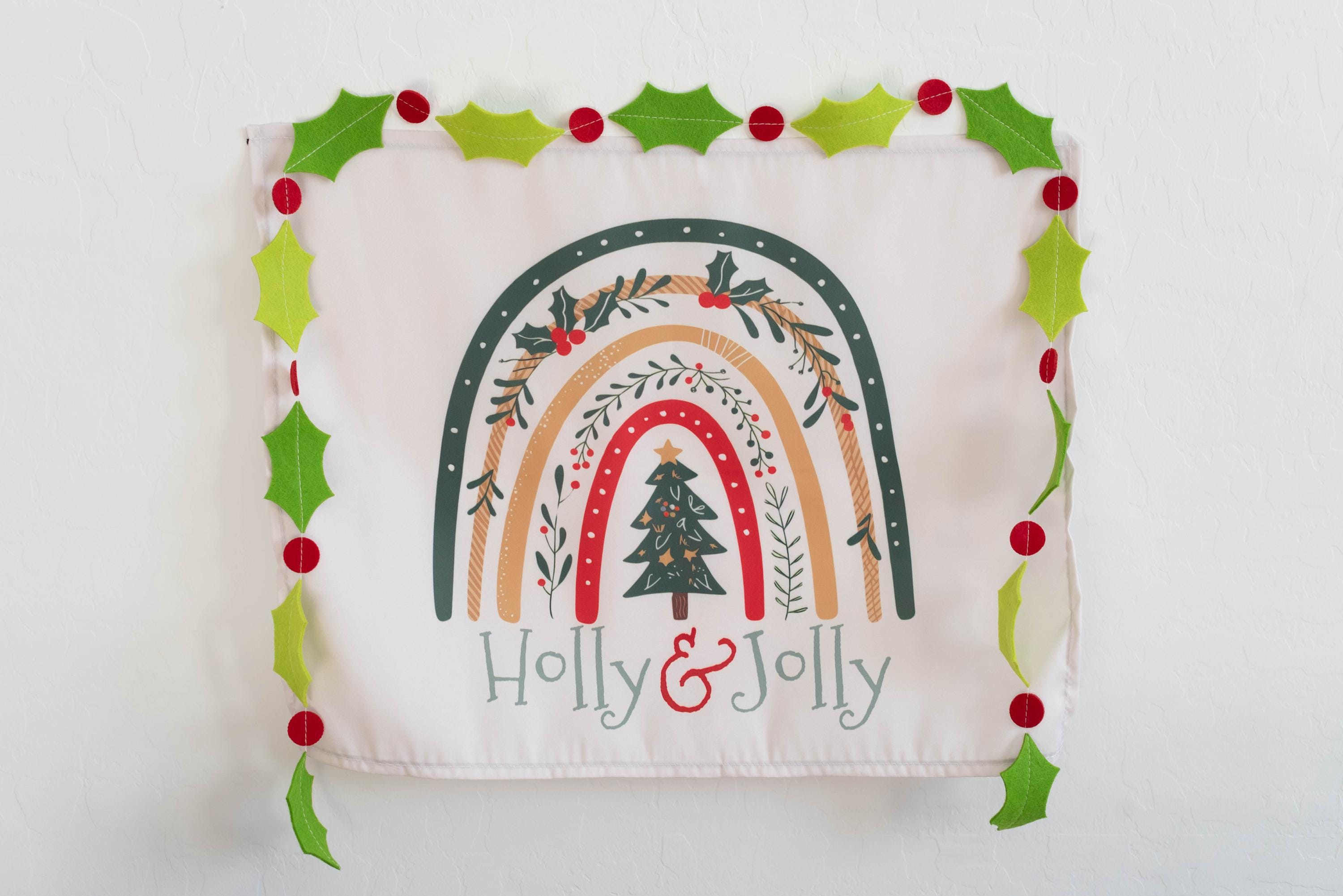Christmas Banner Holly and Jolly, Festive Kids Fabric Tapestry, Wall art Room Decor