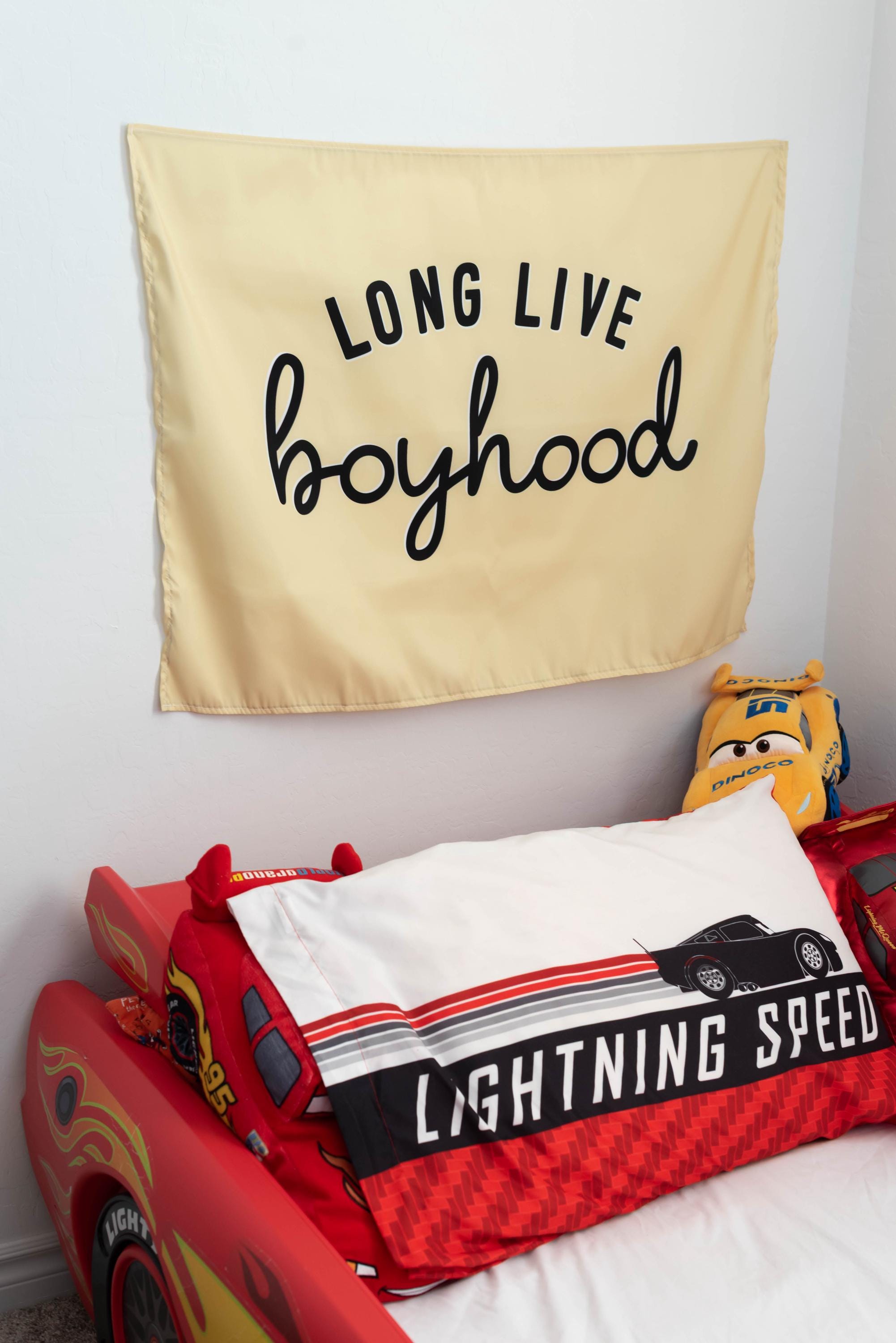 Fabric Tapestry Banner, Long Live Boyhood Yellow, Kids  Wall Art Decor