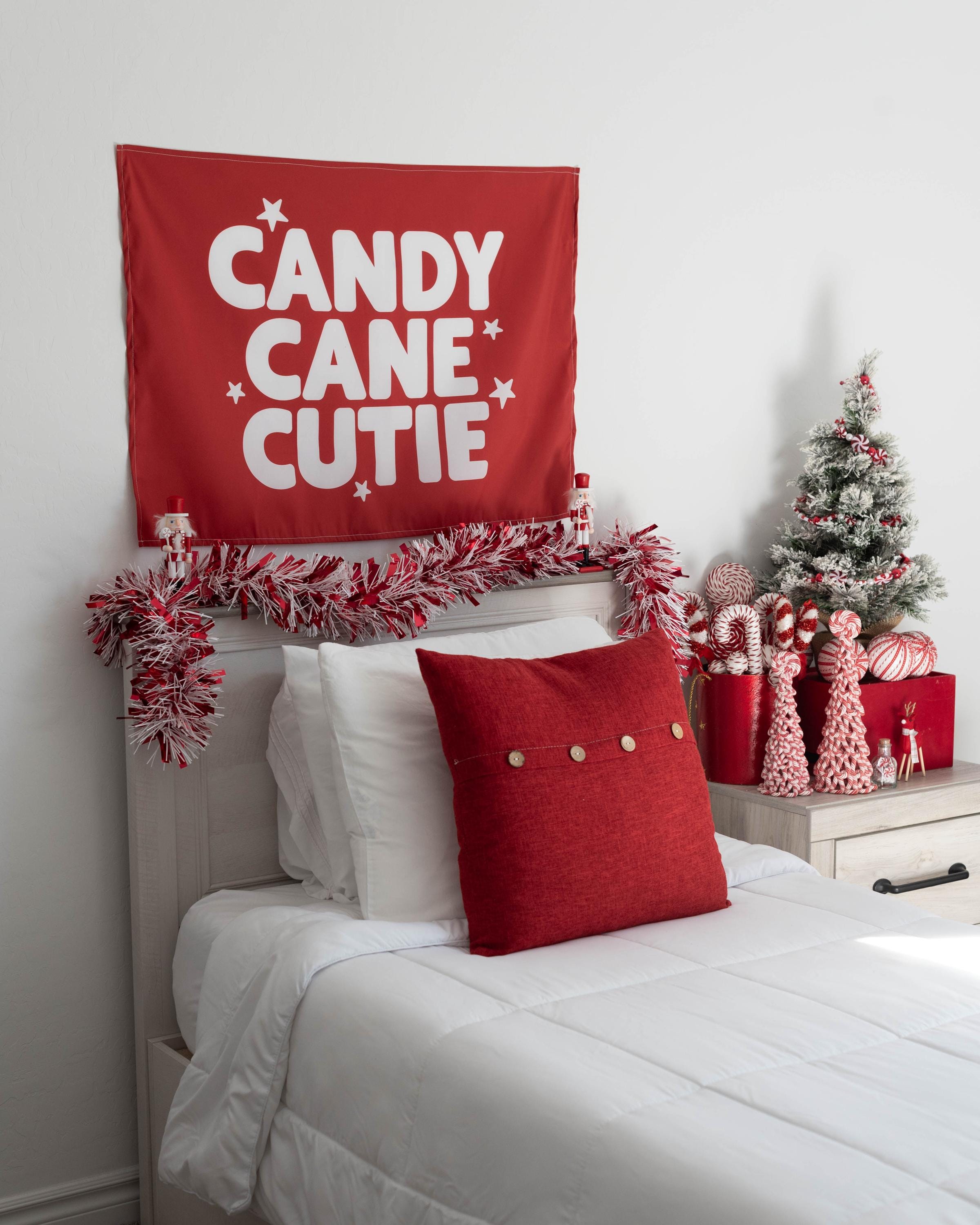 Christmas Banner, Candy Cane Cutie, Kids Fabric Tapestry, Wall art Room Decor
