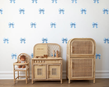 Blue Polka Dot Bows Wall Decals, Boho Blue Coquette Bow Nursery Wall Decor