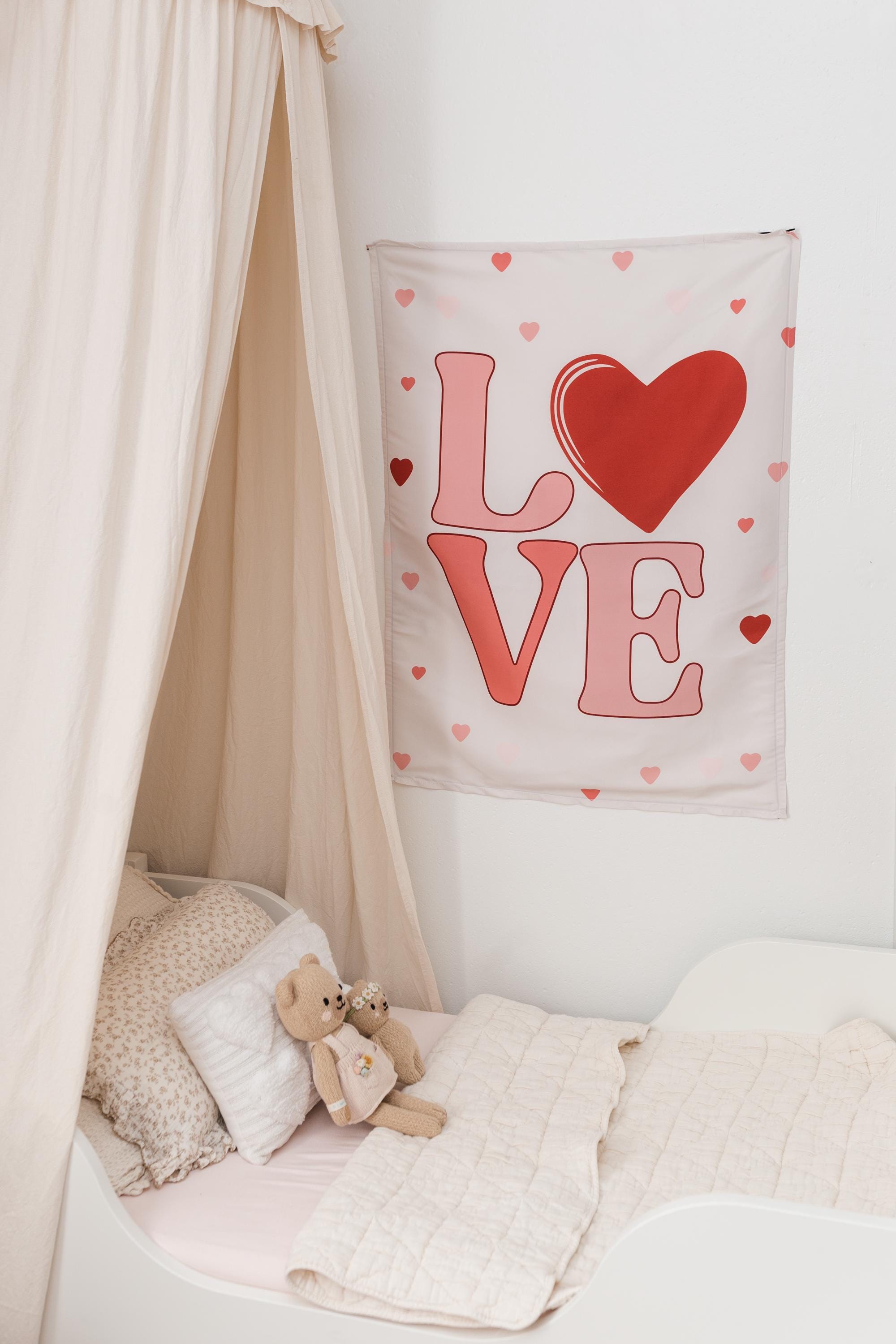 Fabric Tapestry Banner, Love Heart, Kids Wall Art Room Decor, Childrens Wall Art