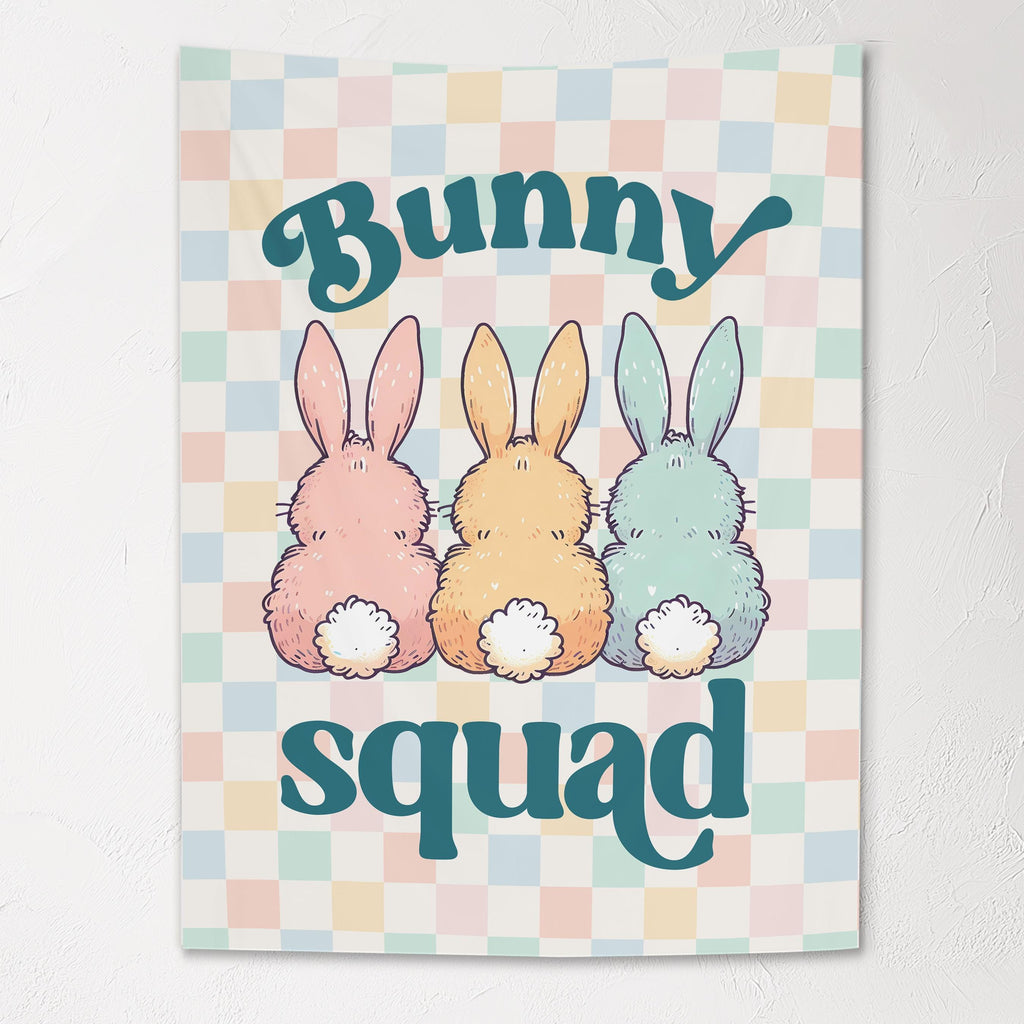 Fabric Tapestry Banner, Bunny Squad, Kids Wall Art Room Decor, Children's Wall Art
