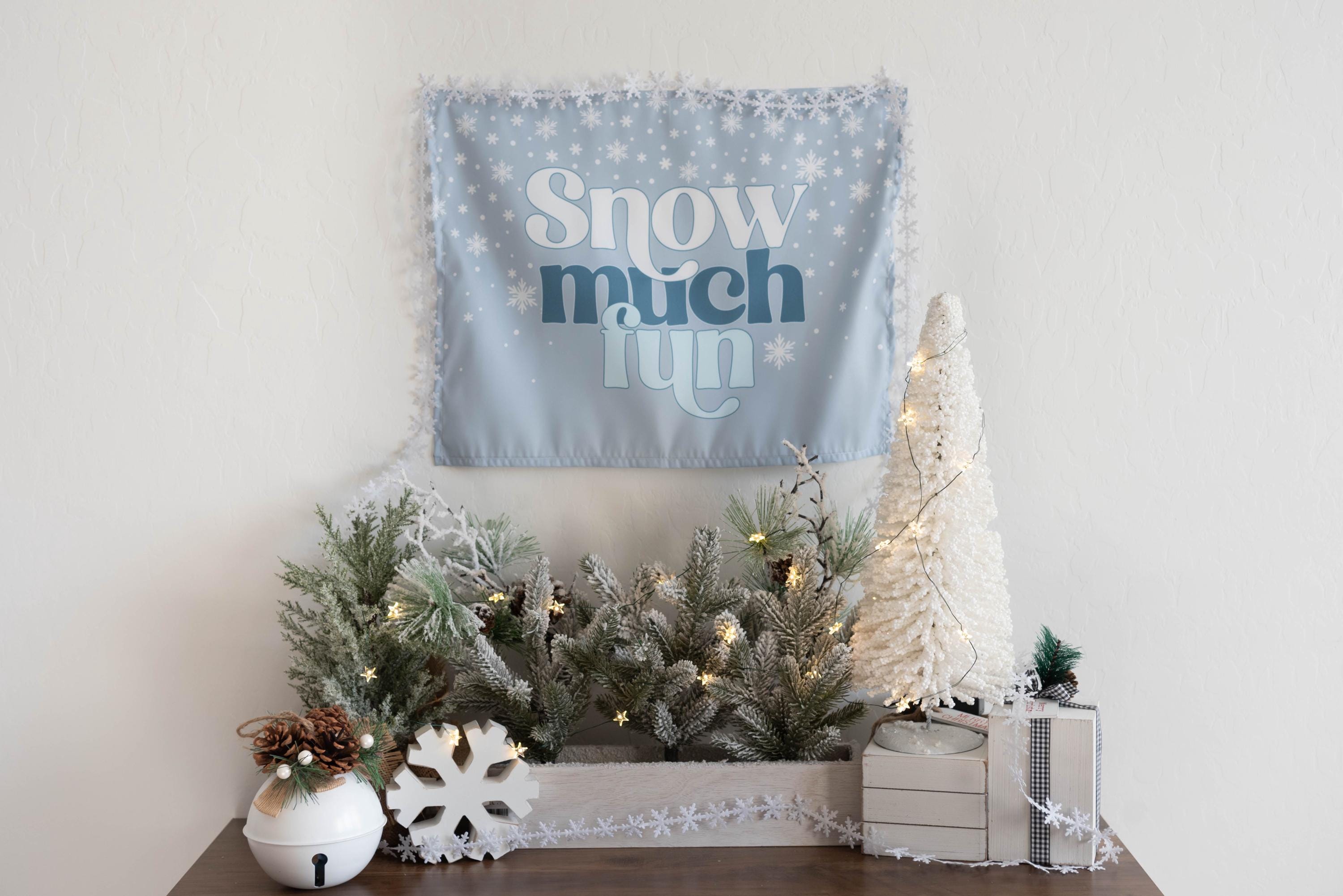 Christmas Banner, Snow Much Fun, Kids Fabric Tapestry, Wall art Room Decor