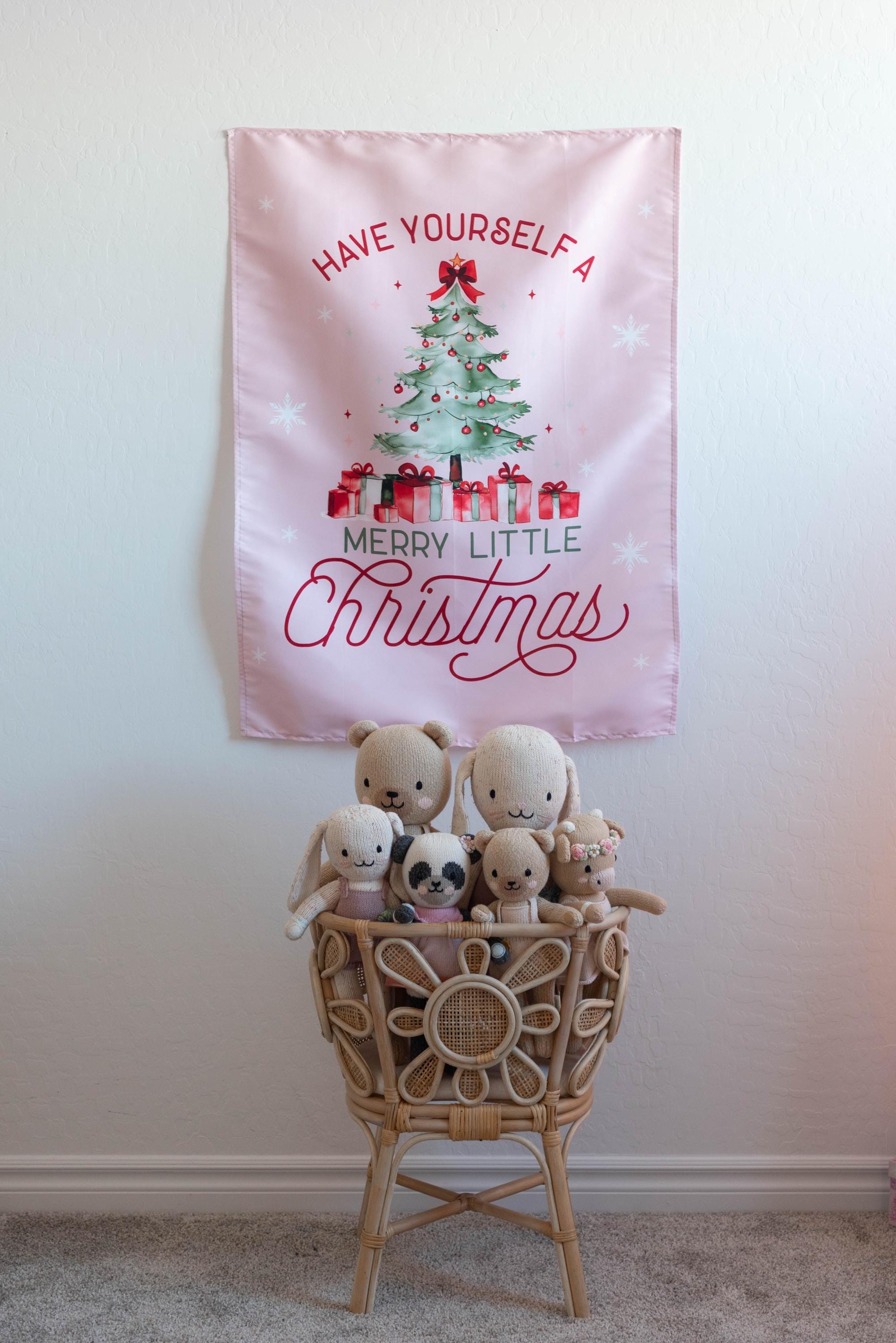 Christmas Banner Pink - Have Yourself a Merry Little Christmas, Kids Fabric Tapestry