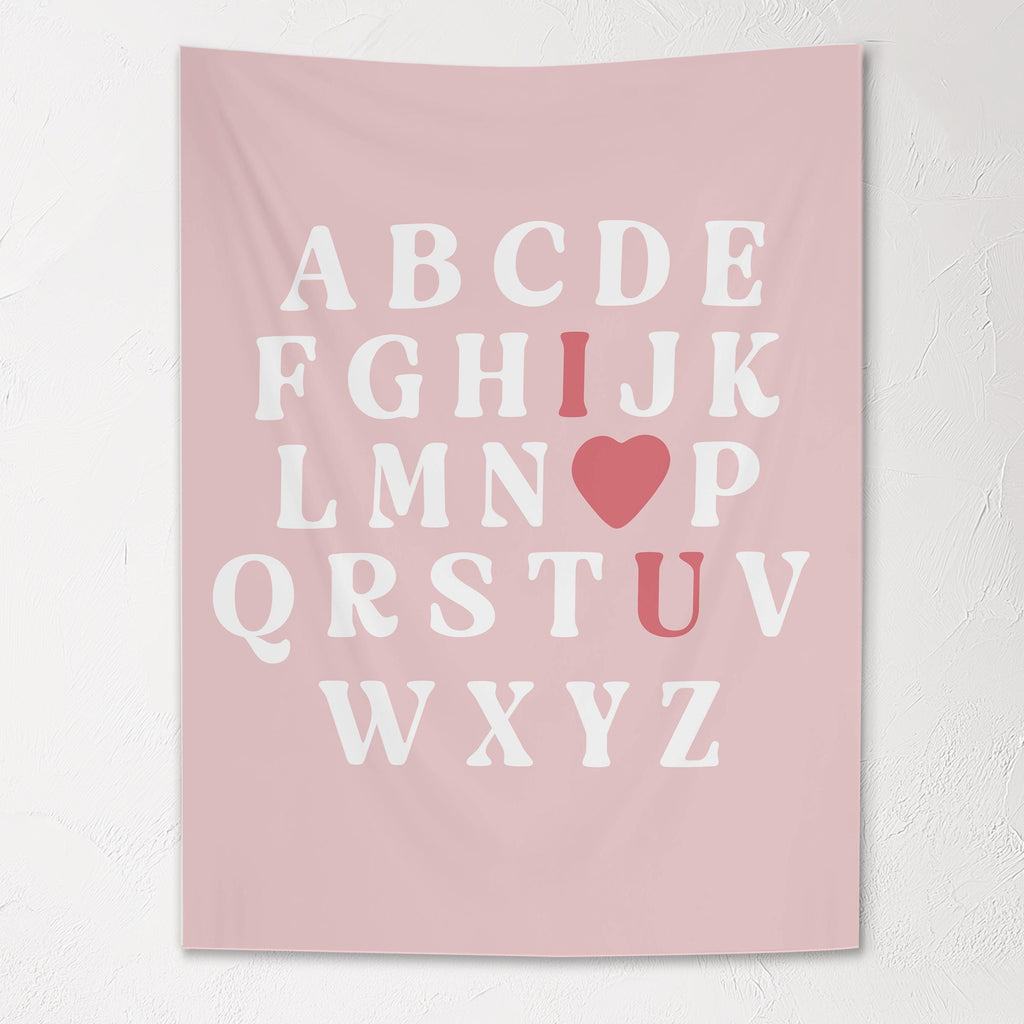 Fabric Tapestry Banner, ABC I Heart U, Kids Wall Art Room Decor, Children's Wall Art