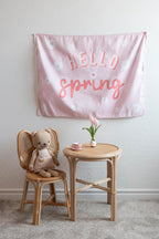 Fabric Tapestry Banner, Hello Spring, Kids Wall Art Room Decor, Children's Wall Art
