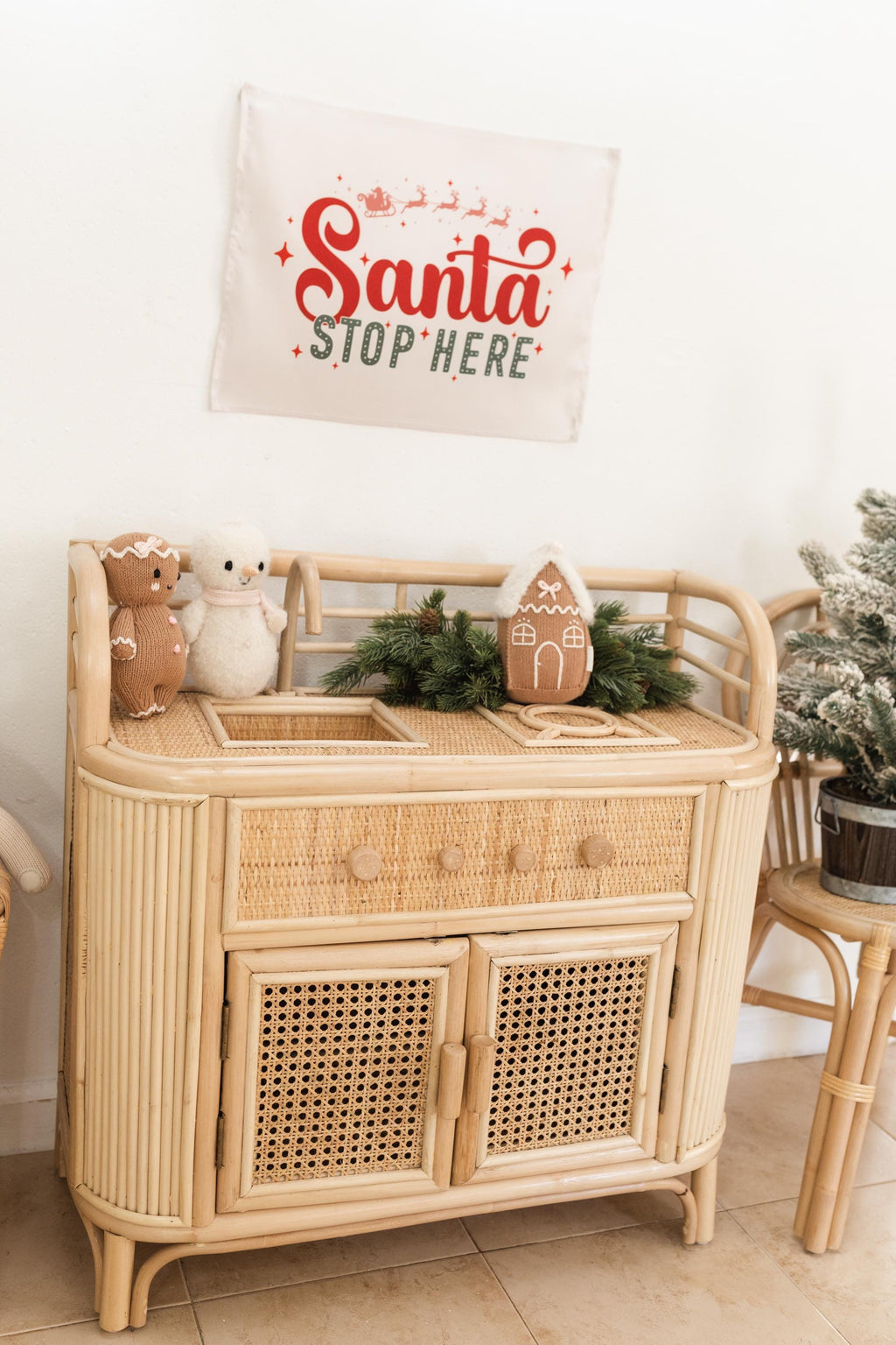 Christmas Banner Santa Stop Here, Kids Fabric Tapestry